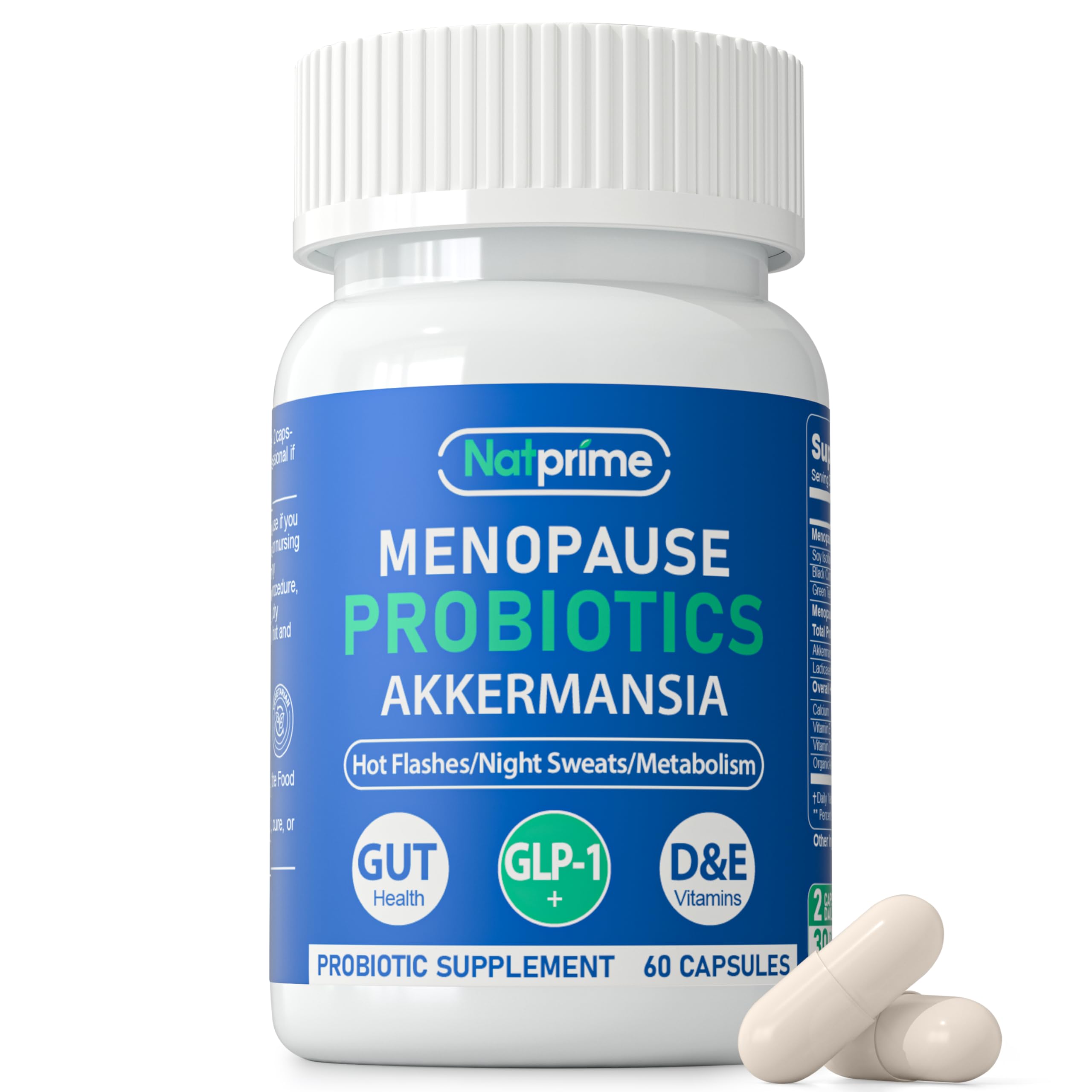 Natprime Menopause Supplements for Women - 60 Billion CFU Akkermansia Probiotic for Hormonal Balance, Night Sweats, Hot Flashes Relief, Gut Health, Mood Support & URO Viginal probiotic - 60 Ct 30 Day NatprimeAu supplements