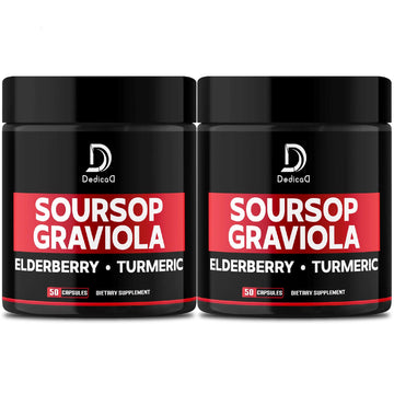 DEDICAD Graviola Soursop Leaves Capsules - 2 Packs 50 Capsules for 100-Day Supply - 11in1 Extract with Elderberry, Turmeric, Ginger, Milk Thistle, Cranberry & More - Support Mood, Immune & Body Health DEDICADAu supplements
