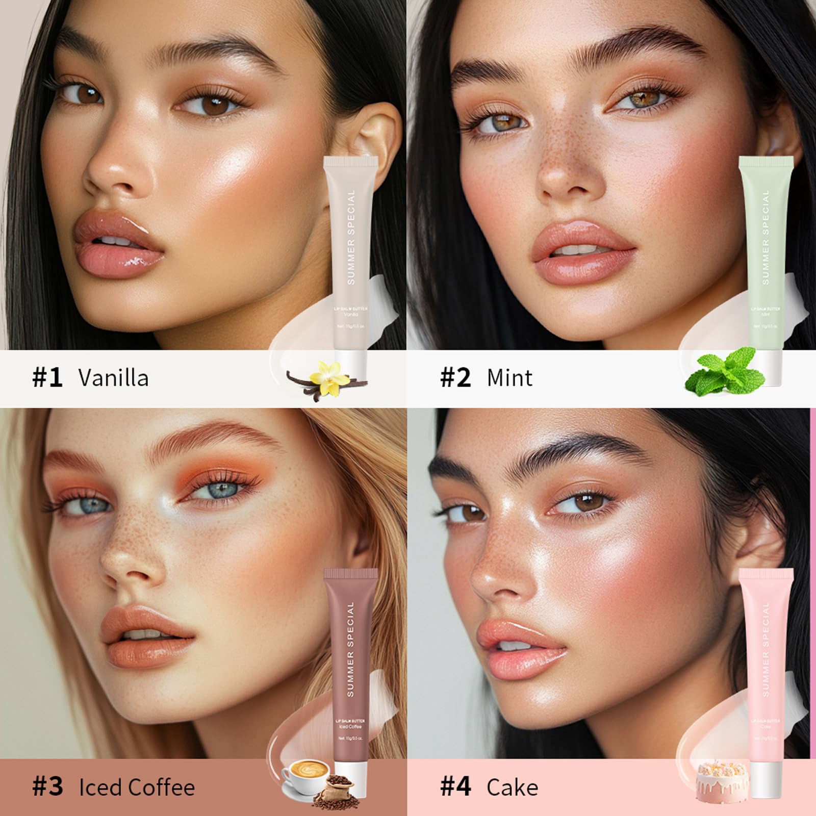 YumSova 4PCS Summer Lip Gloss Lipstick, Containing Natural Oils And Fruit Extracts, Can Soothe And Soften Dry Lips, Keep Moisture For A Long Time, And Is Not Sticky (4PCS) YumSovaAu supplements