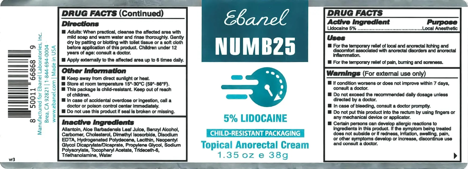 Ebanel 5% Lidocaine Numbing Cream, Pain Relief Burn Itch Numb Cream, Maximum Strength Numb25 Topical Anesthetic with Allantoin, Vitamin E for Local and Anorectal Uses, Hemorrhoid Treatment, 1.35 Oz Aus HealthcareAu supplements