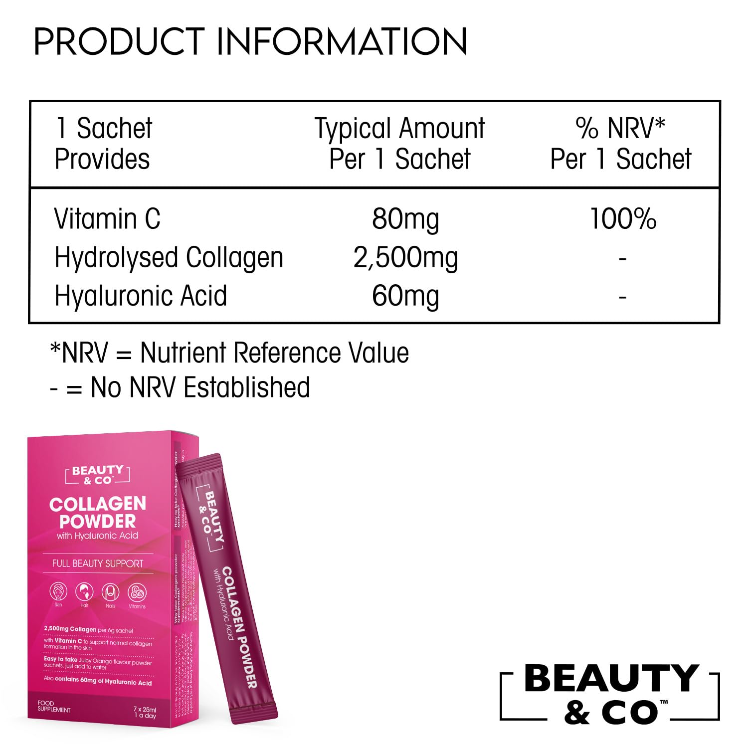 Collagen 2500mg Powder Supplement Boosted with Vitamin C and Hyaluronic Acid (Bovine) Beauty & CoAu supplements