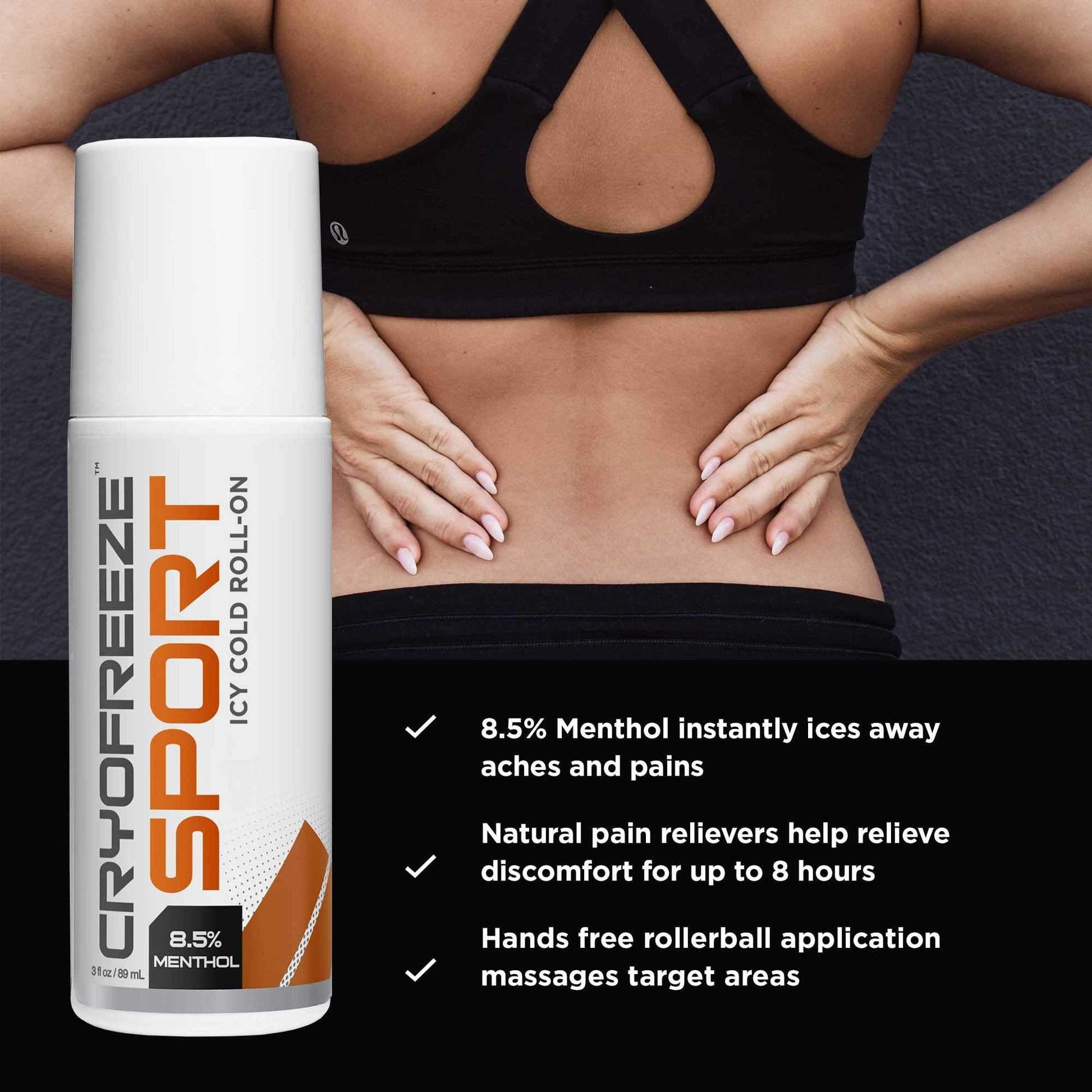 OMAX 3 Bottles CryoFreeze Sport ICY Cold Pain Relief Roll-On, 8.5% Menthol, Natural Pain Relief - 3 Bottles (3 oz Each) OMAXAu supplements