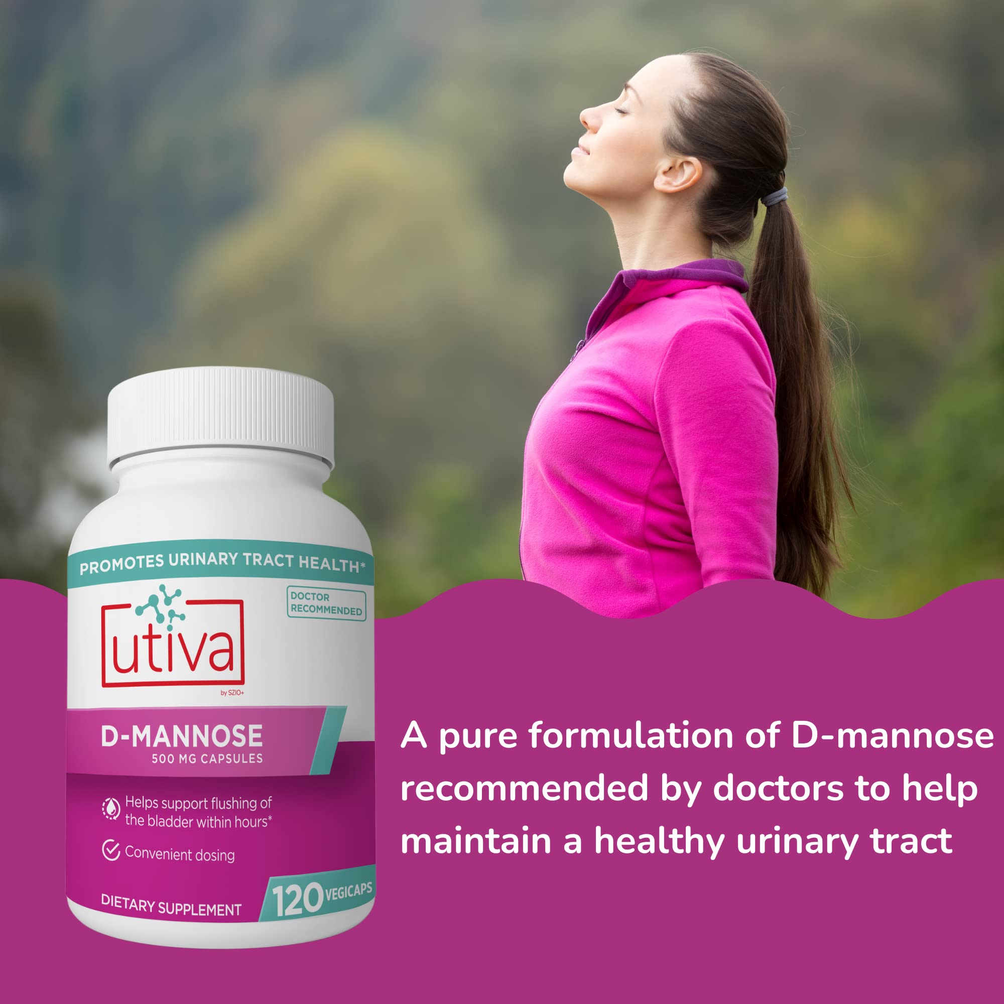 Szio+ Utiva D-Mannose 500mg Capsules – Naturally Flush The Bladder and Urinary Tract – UTI Avoidance – D Mannose Supplements for Women – Supports Urinary Tract Infection Treatments, 120 Capsules Szio+Au supplements