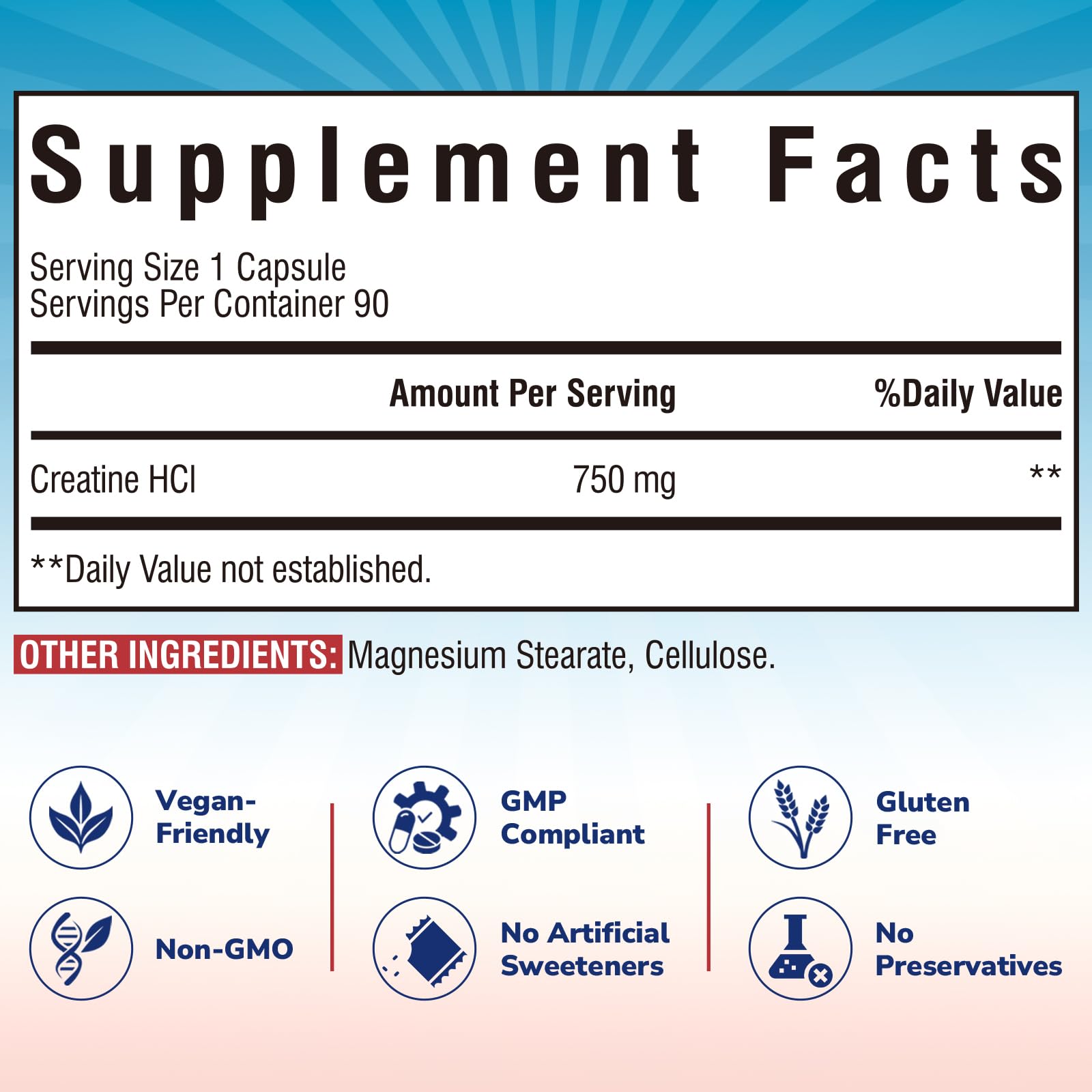 Vitalibre Creatine HCl Capsule, 750mg High Absorption Creatine Hydrochloride, Endurance, Strength, Fast Absorbing, No Load, No Bloat, Monohydrate Micronized Alternative, Once Daily, 90 Capsules VitalibreAu supplements