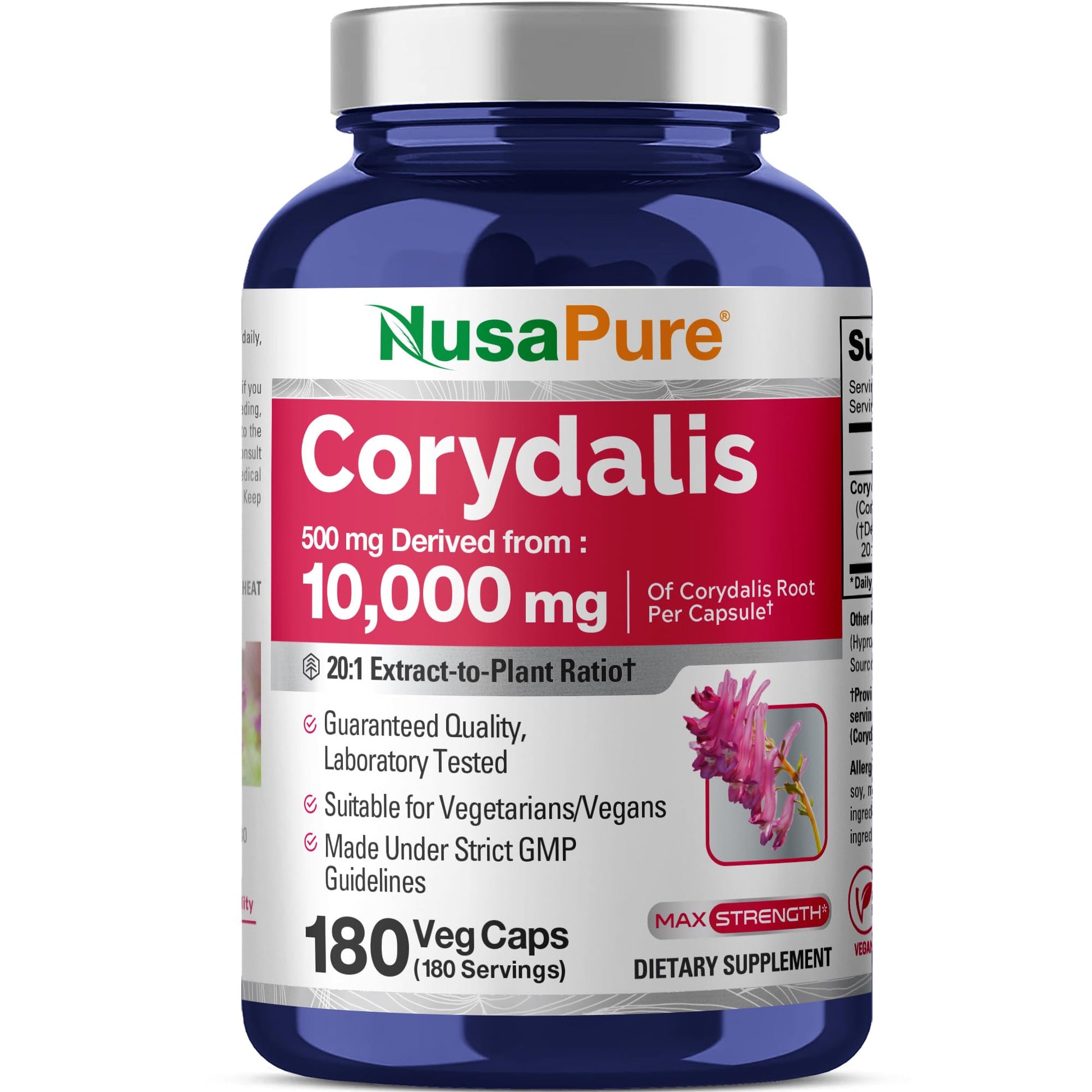 NusaPure Corydalis Root Extract 20:1 - Suitable for Vegetarian/Vegan, Non - GMO - 1000 mg - 180 Capsules NusaPureAu supplements
