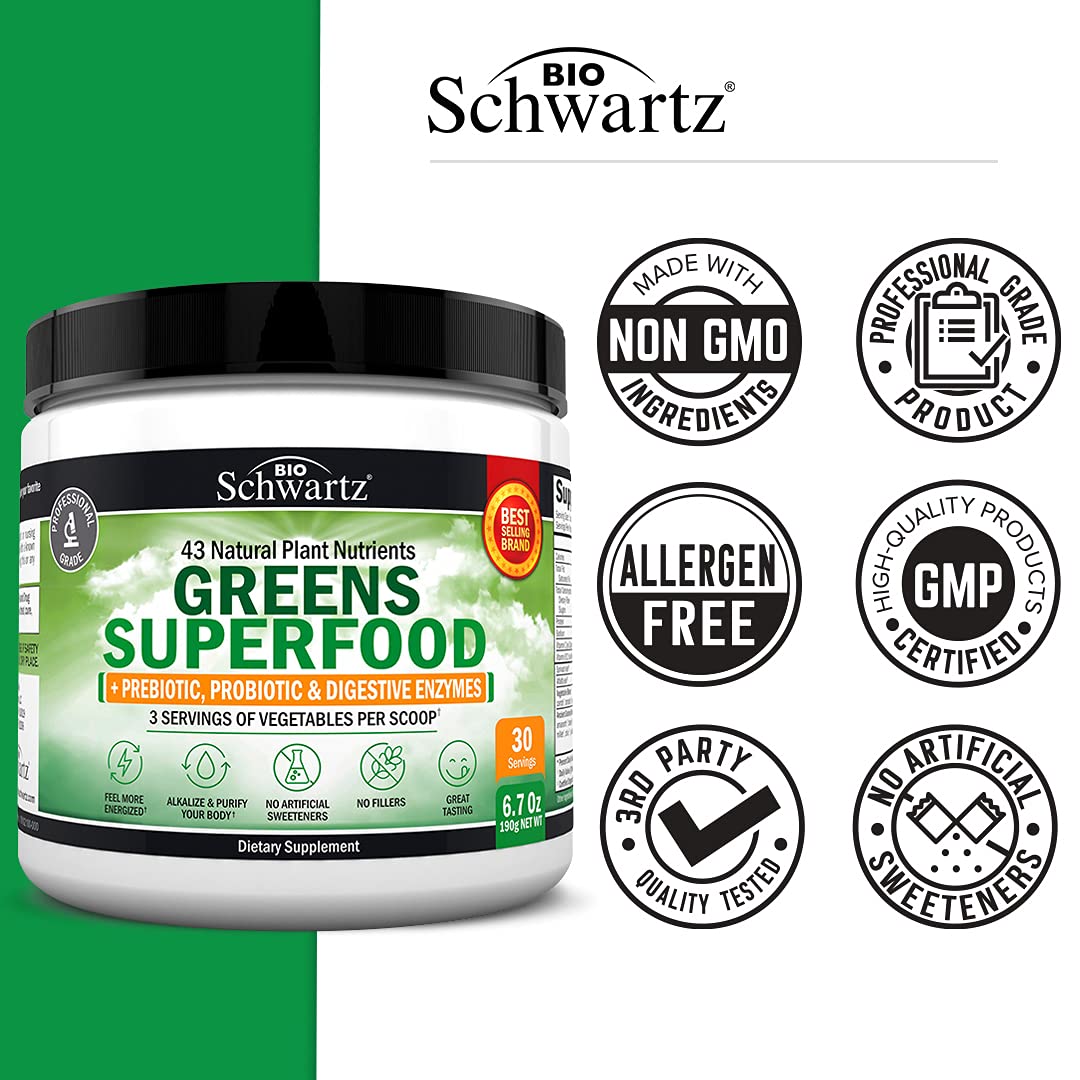 Super Greens Powder Superfood - Greens Powder with Probiotics Prebiotics Digestive BioSchwartzAu supplements