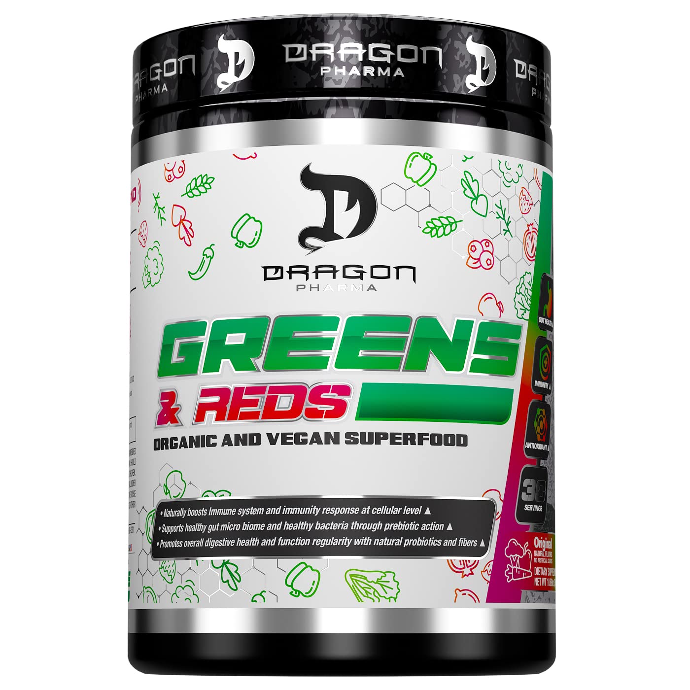 DRAGON PHARMA Greens and Reds, Over 23 Nutritious Superfoods, Reds and Vegetables, Optimal Health and Wellness (30 Servings, Original) DRAGON PHARMAAu supplements