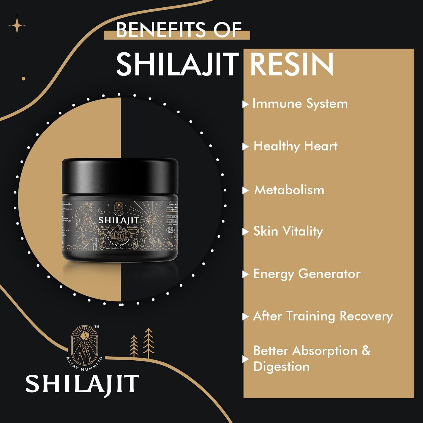 Shilajit Resin with Fulvic Acid & Trace Minerals, Original Siberian Pure Shilajit with 85+ Humic ALTAY MUMMIYOUS supplements