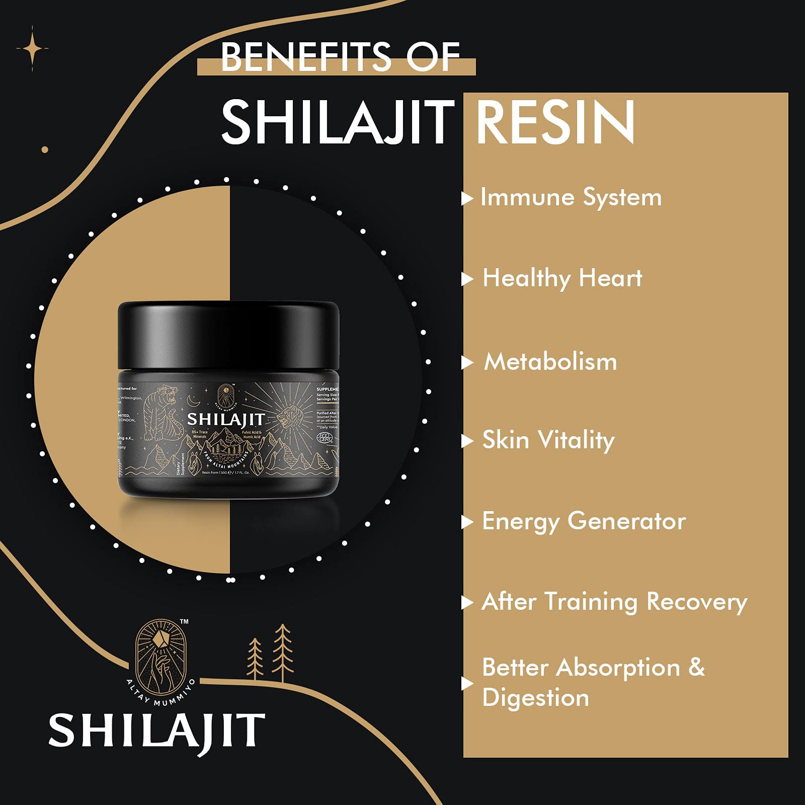 Shilajit Resin with Fulvic Acid & Trace Minerals, Original Siberian Pure Shilajit with 85+ Humic ALTAY MUMMIYOAu supplements
