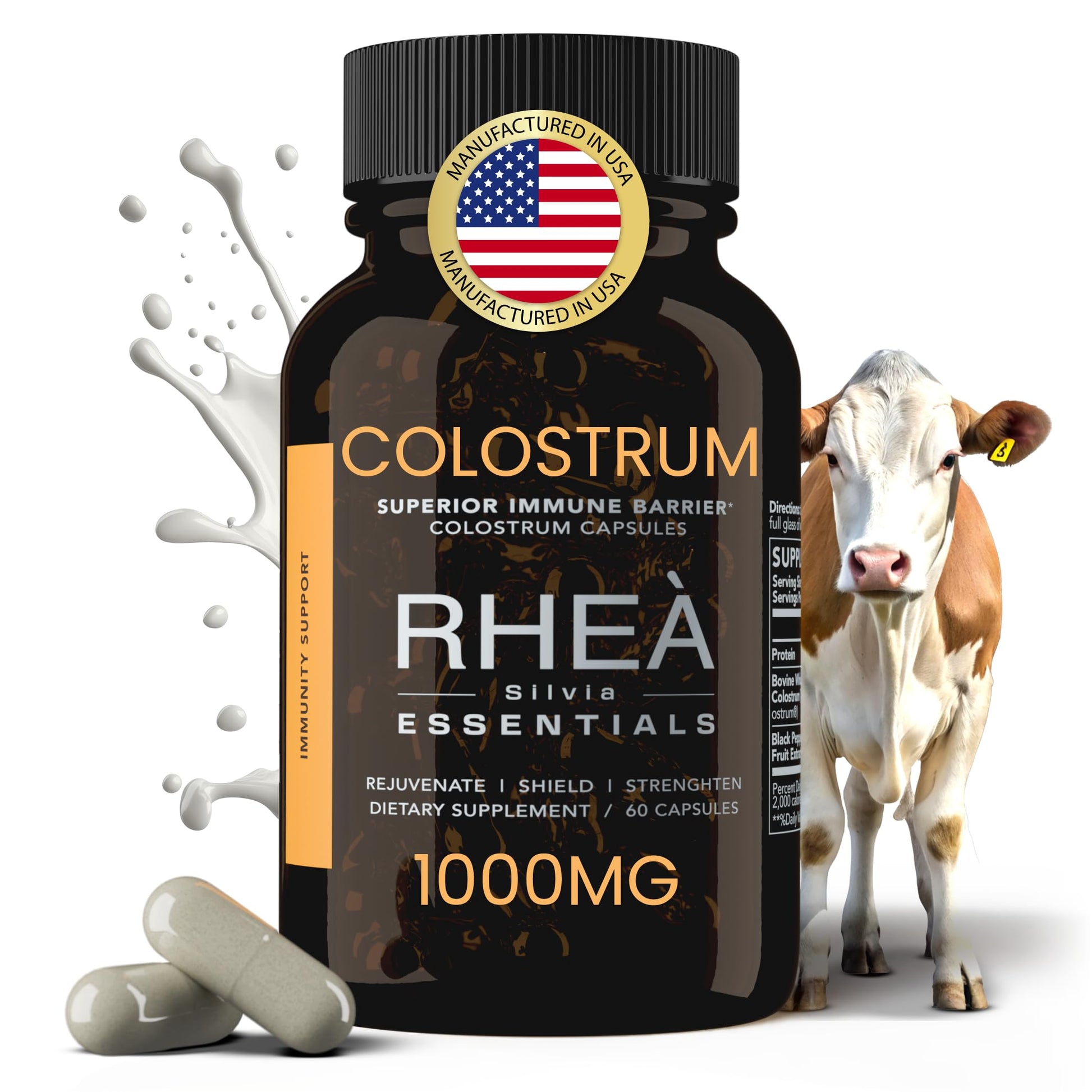 Rhea Bovine Colostrum Supplement for Women, Colostrum Capsules for Gut Health, Digestion, Bloating, Beauty, Immune Support, Bovine Colostrum for Humans, Colostrum Pills (60caps) RHEASILVIAAu supplements