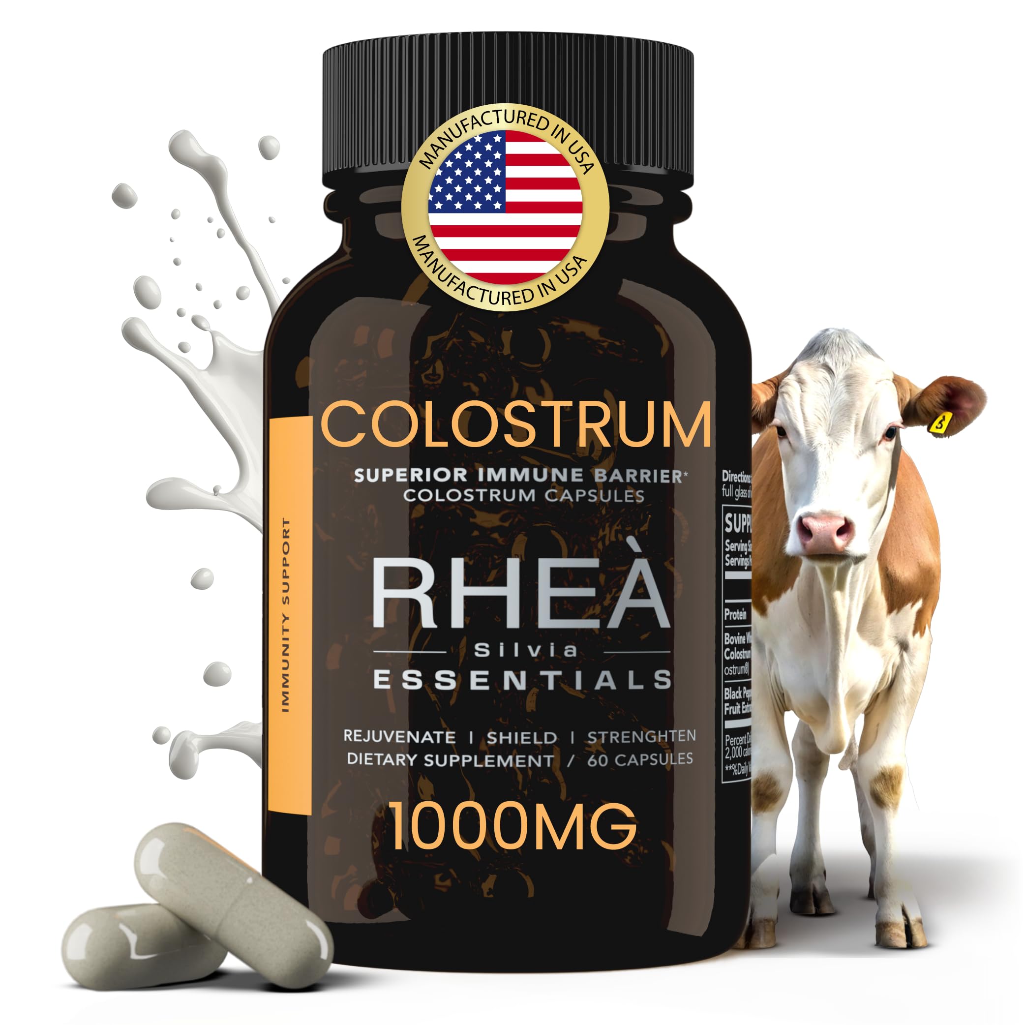Rhea Bovine Colostrum Supplement for Women, Colostrum Capsules for Gut Health, Digestion, Bloating, Beauty, Immune Support, Bovine Colostrum for Humans, Colostrum Pills (60caps) RHEASILVIAAu supplements