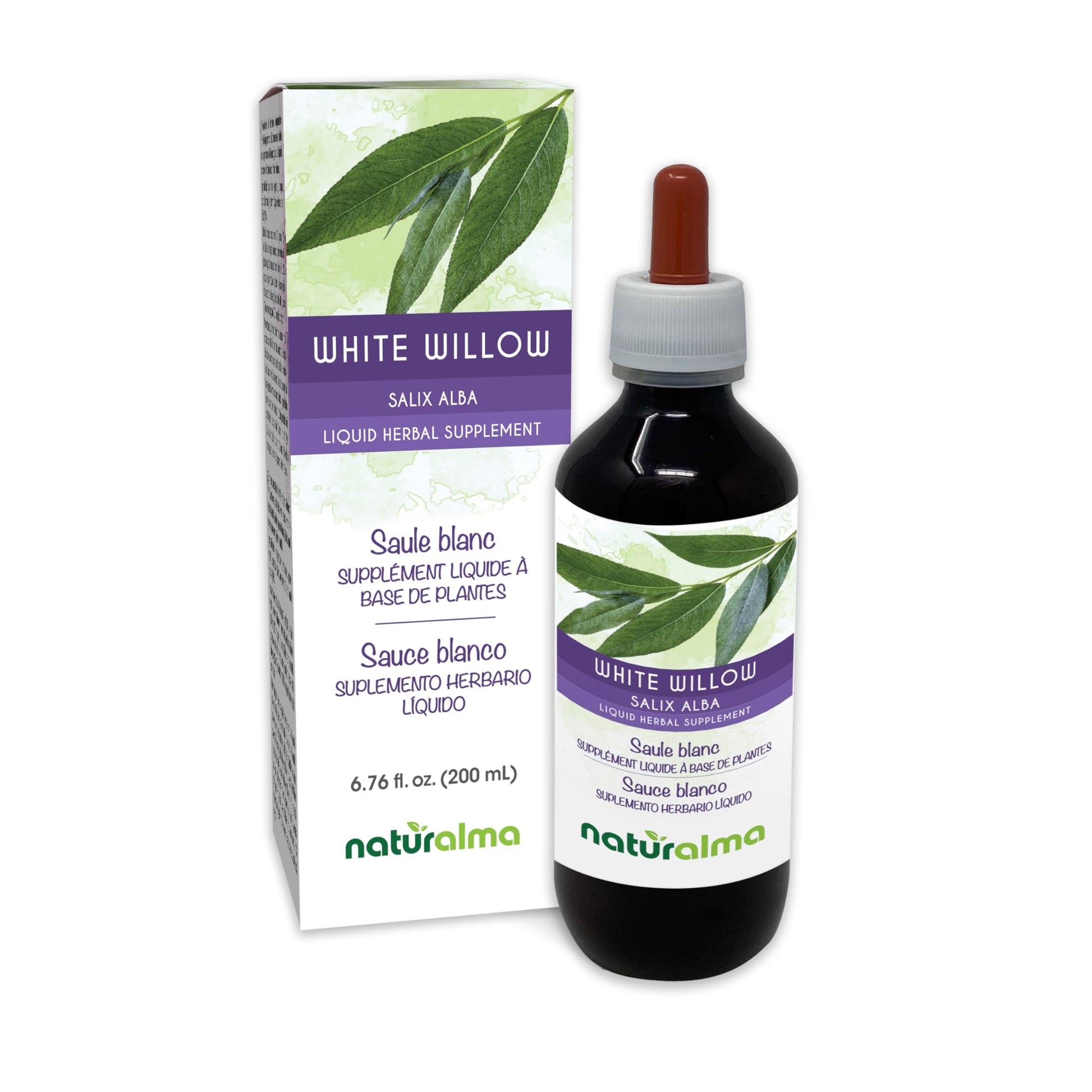 Naturalma White Willow (Salix alba) bark Alcohol-Free Tincture - 6.76 fl oz Liquid Extract in Drops - Herbal Supplement - Vegan NaturalmaAu supplements