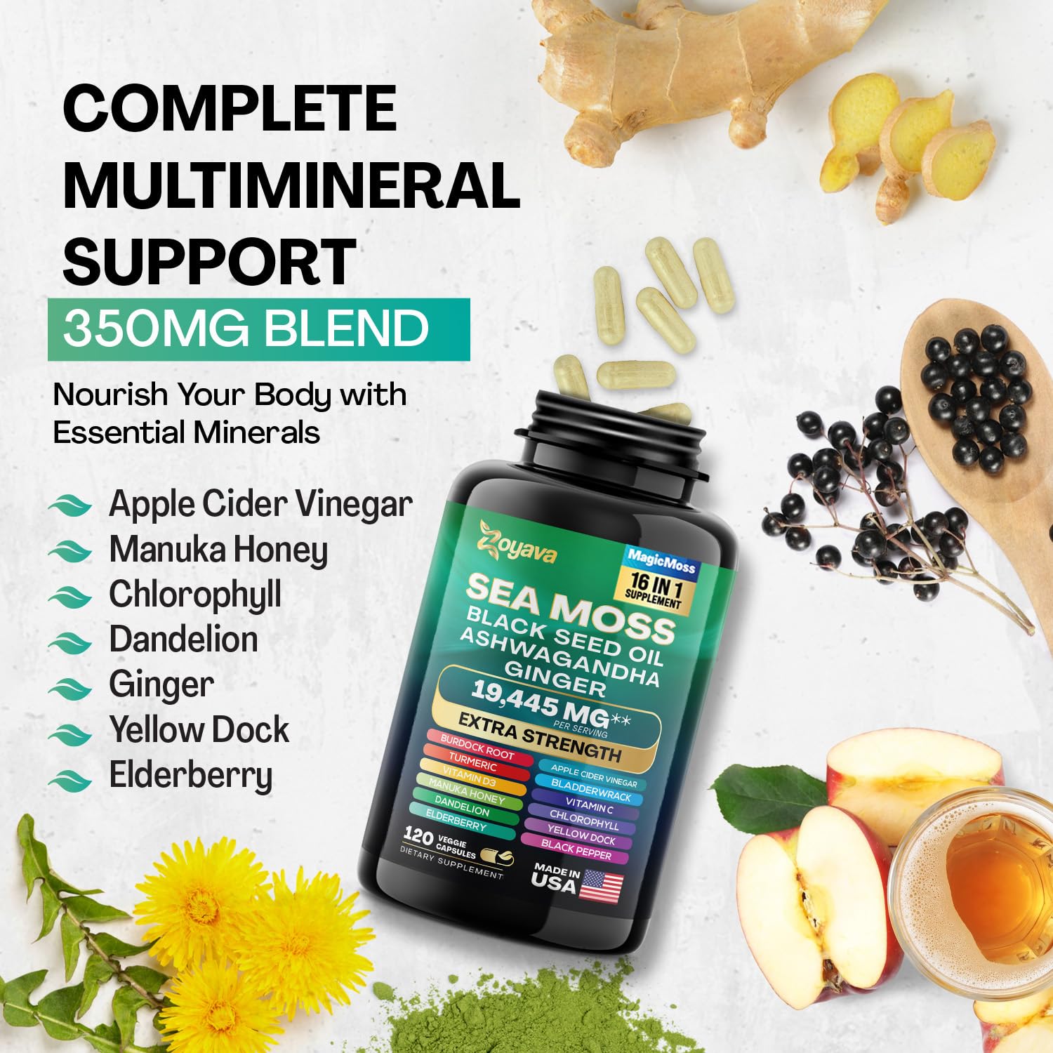 Zoyava Sea Moss 7000mg Black Seed Oil 4000mg Ashwagandha 2000mg Turmeric ZoyavaUS supplements