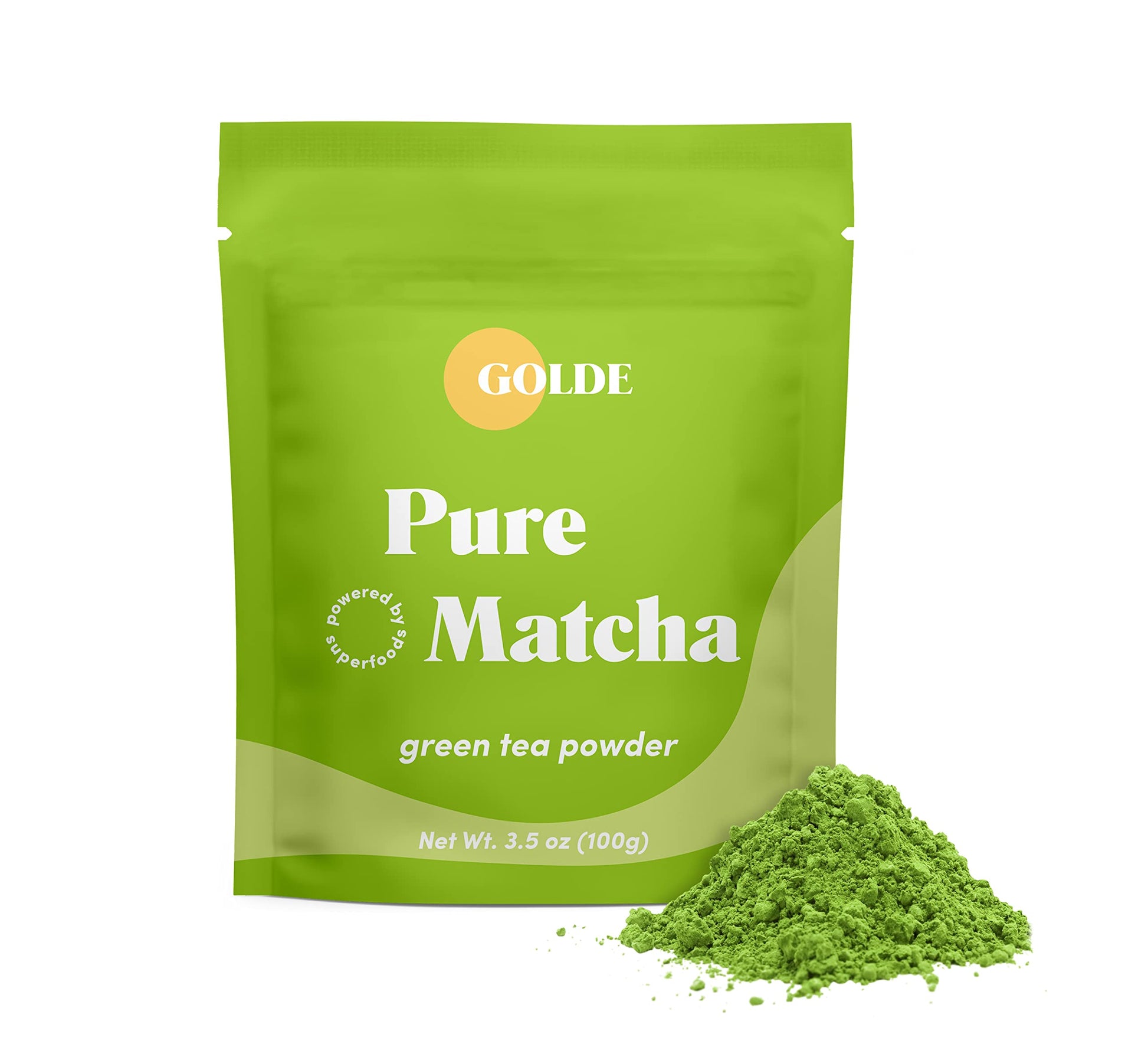 GOLDE - Pure Matcha - Ceremonial Grade Matcha Powder - Green Tea Superfood w/L-Theanine & Antioxidants - 60mg Caffeine - Jitter Free Energy - 100g Pouch GOLDEAu supplements