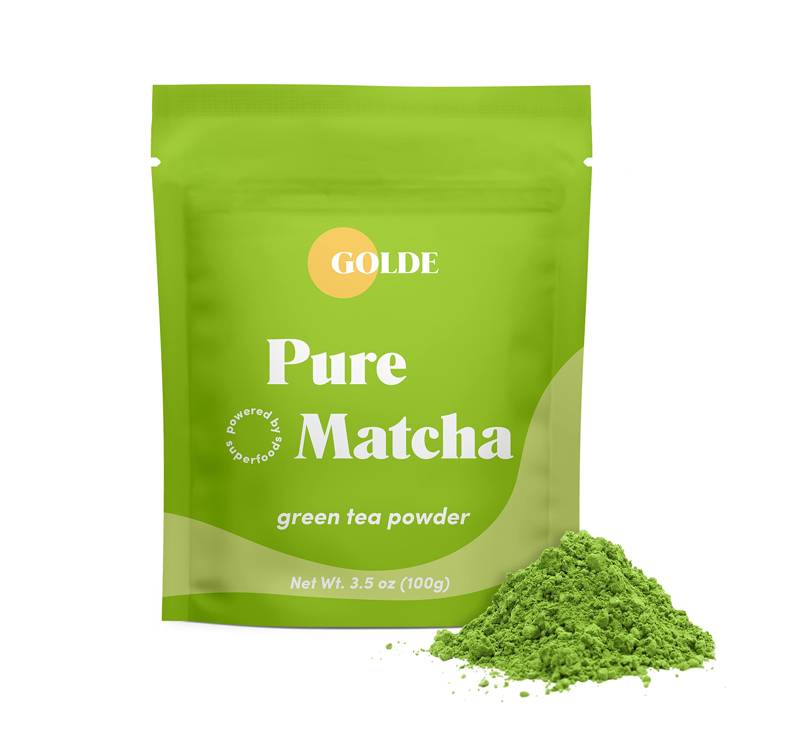GOLDE - Pure Matcha - Ceremonial Grade Matcha Powder - Green Tea Superfood w/L-Theanine & Antioxidants - 60mg Caffeine - Jitter Free Energy - 100g Pouch GOLDEAu supplements