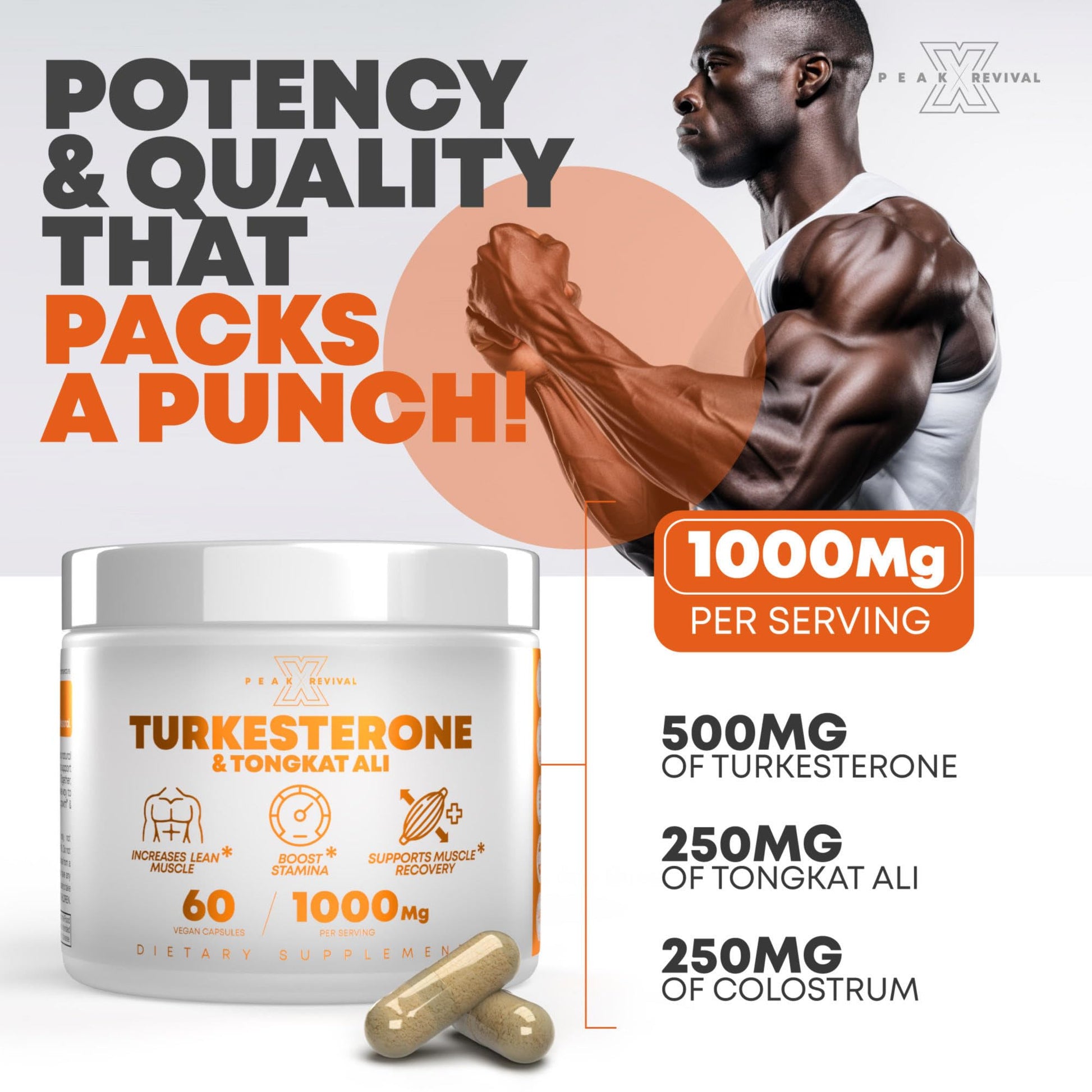 Peak Revival-X Turkesterone & Tongkat Ali 1000mg Supplement - 500mg Ajuga Turkestanica Per Serving Increase Stamina, Lean Muscle Growth & Recovery - Made in The USA (60 Capsules) Peak Revival-XAu supplements