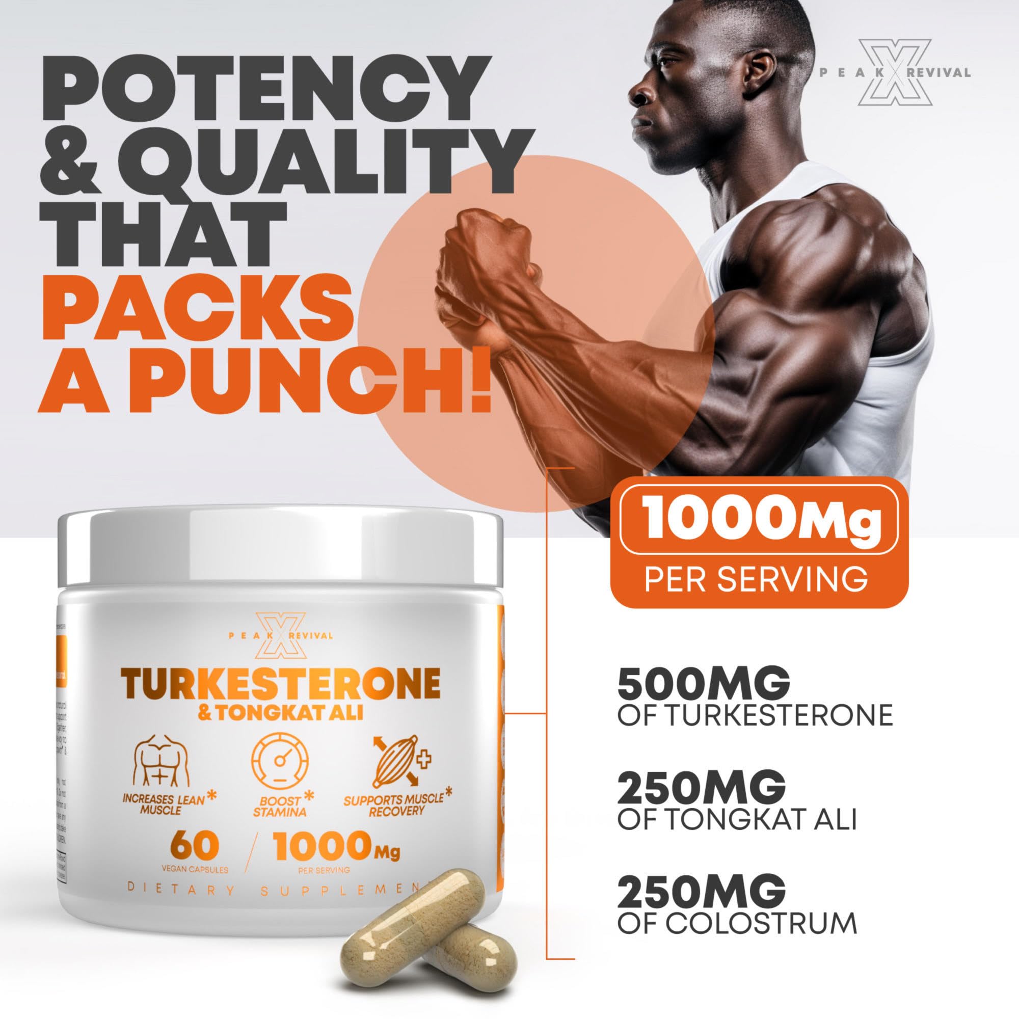 Peak Revival-X Turkesterone & Tongkat Ali 1000mg Supplement - 500mg Ajuga Turkestanica Per Serving Increase Stamina, Lean Muscle Growth & Recovery - Made in The USA (60 Capsules) Peak Revival-XAu supplements