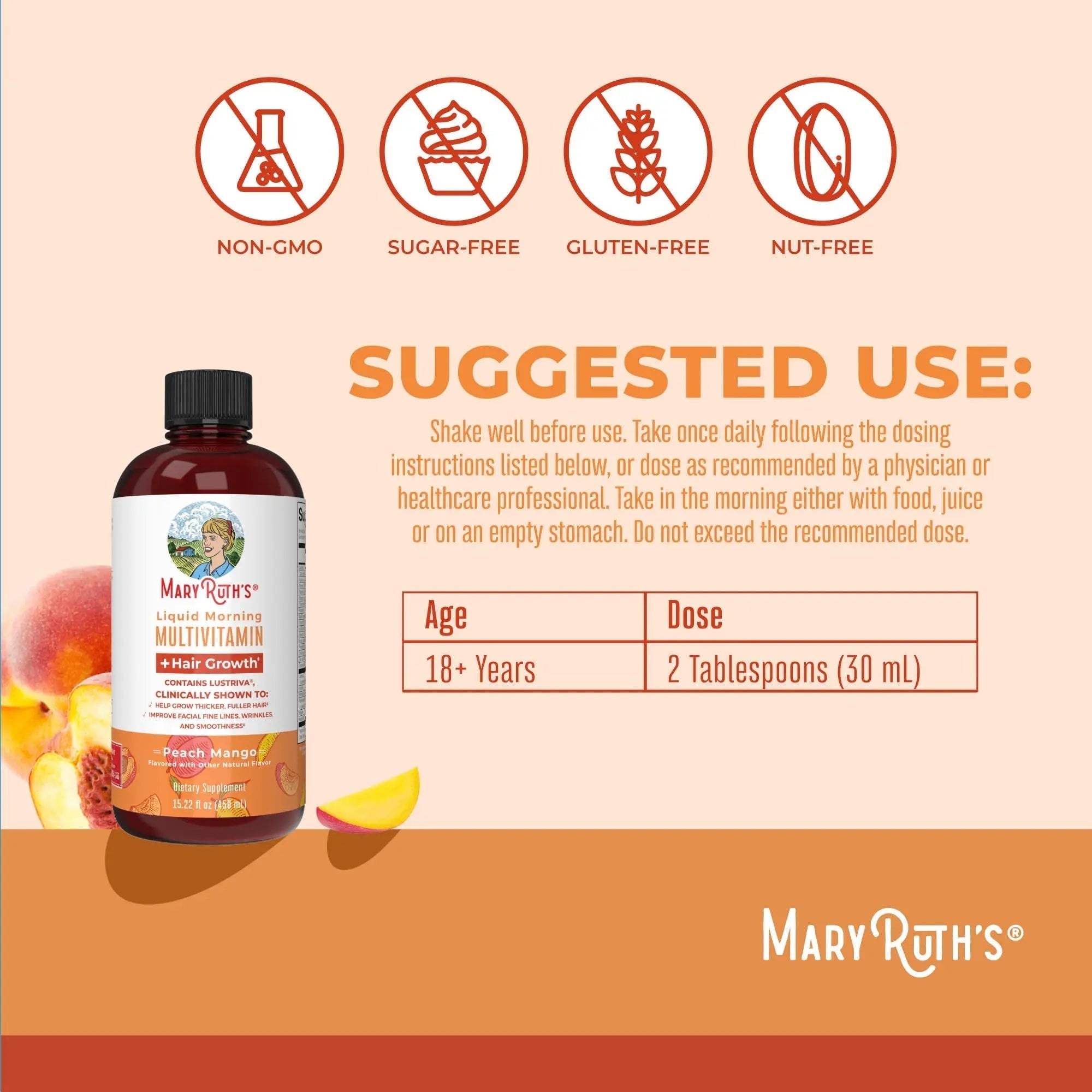 MaryRuth's Morning Multivitamin +Hair Growth (Peach Mango, 15oz), Nighttime Multimineral (Coconut, 15oz) & Probiotic Drops (2oz) | MARYRUTH'SAu supplements