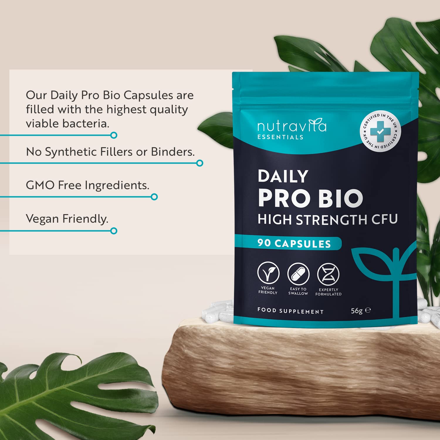 Probiotics for Gut Health - 90 Vegan Capsules (Not Tablets) for Bloating Relief NutravitaUS supplements