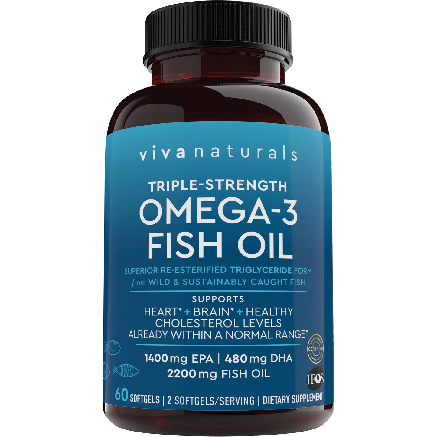 Viva Naturals Triple Strength Omega 3 Fish Oil Supplement - 2200 mg Wild Caught Viva NaturalsUS supplements