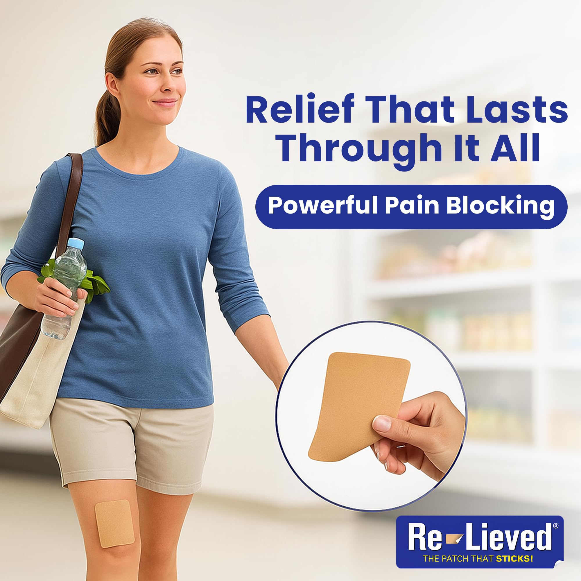 Re-Lieved 4% Lidocaine Patches Maximum Strength - Aluminum-Free, Water Resistant and USA Made -Superior Sticking Pain Relief Patches Quickly Relieves Back, Joints and Muscle Pain-3x6 Inches (31 Count) Re-lievedAu supplements