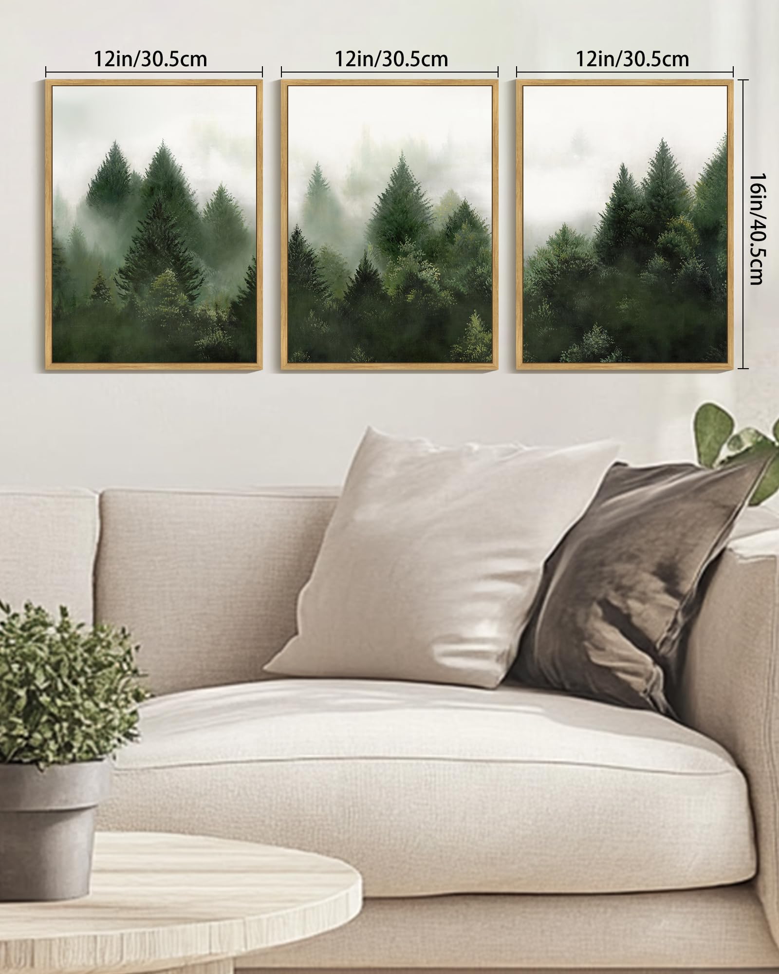 KUVIOKE Morden Green Fog Pine Tree Framed Canvas Wall Art Nature Nordic Forests Artwork Painting Bedroom Decor 12x16in (Natural Framed) KUVIOKEAu supplements