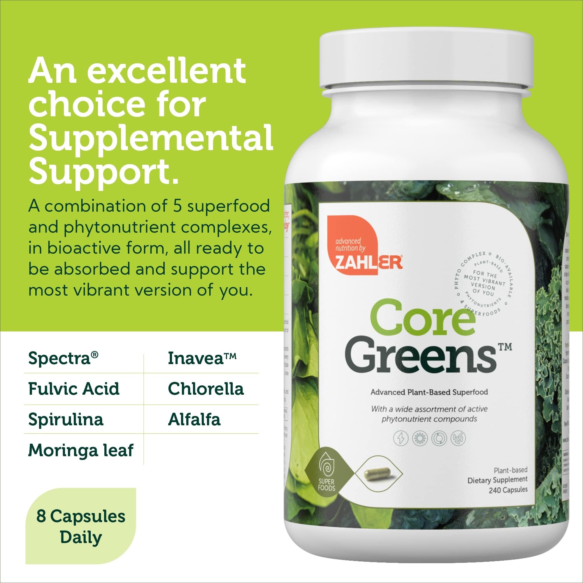 Zahler Core Greens, Superfood Greens Capsules, Super Greens with Spirulina, Chlorella, Spectra Blend and More, Kosher, 240 Capsule (240 Capsules) ZahlerAu supplements