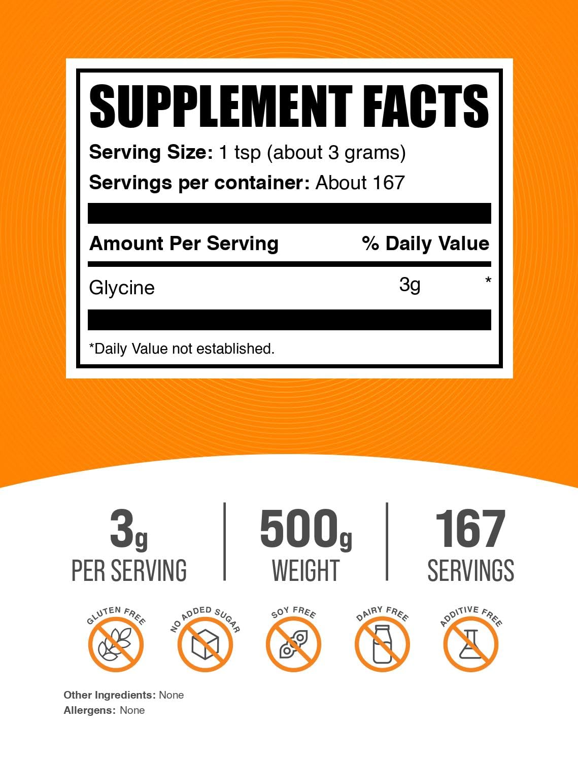 BulkSupplements.com Glycine Powder - Glycine Supplements, Amino Acid Supplement - Unflavored & Gluten Free, 3g per Serving, 500g (1.1 lbs) (Pack of 1) BulkSupplementsAu supplements