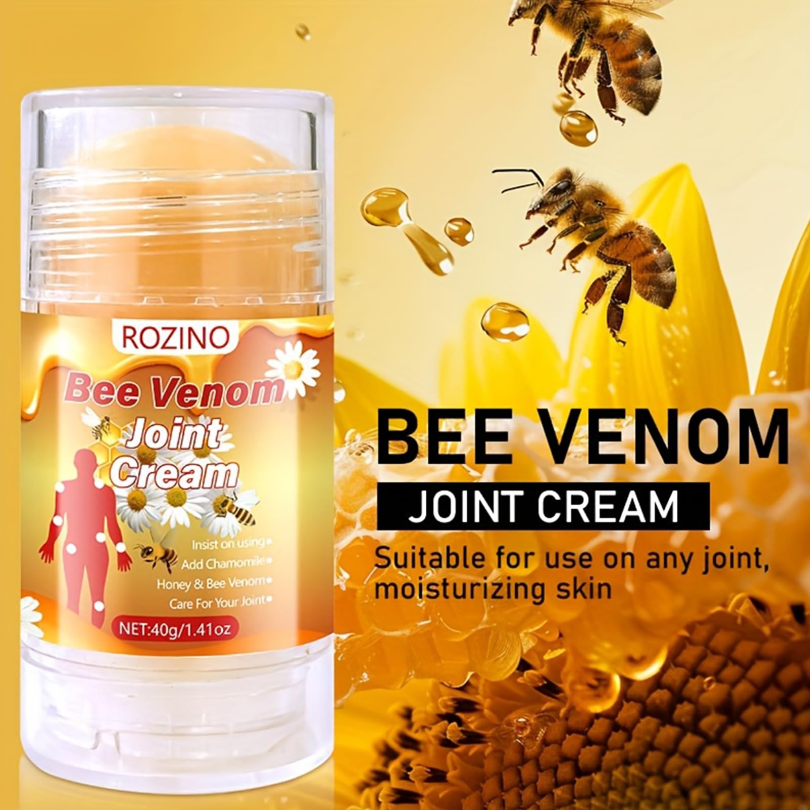 Bee Venom Joint Cream – Advanced Joint Support Cream with Honey & Chamomile, Soothing Formula for Aches & Stiffness in Knees, Hands, Back, Natural Relief Cream for Daily Joint Care (Bee venom) GenericAu supplements