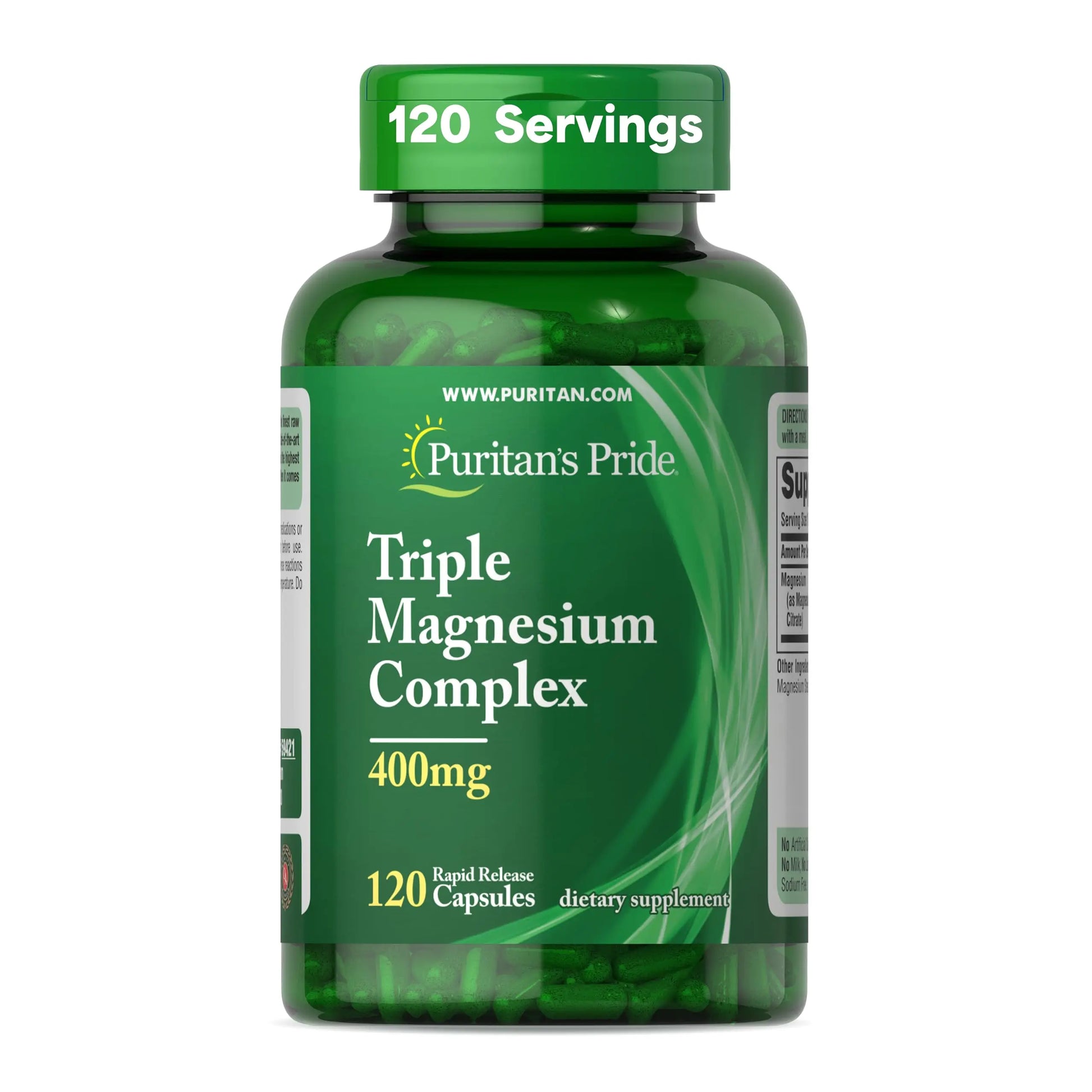 Puritan's Pride Triple Magnesium Complex with Magnesium Oxide, Aspartate, and Citrate 400mg, Dietary Supplement for Muscle, Heart, Nerve, and Bone Support, 120 Rapid Release Capsules Puritan's PrideAu supplements