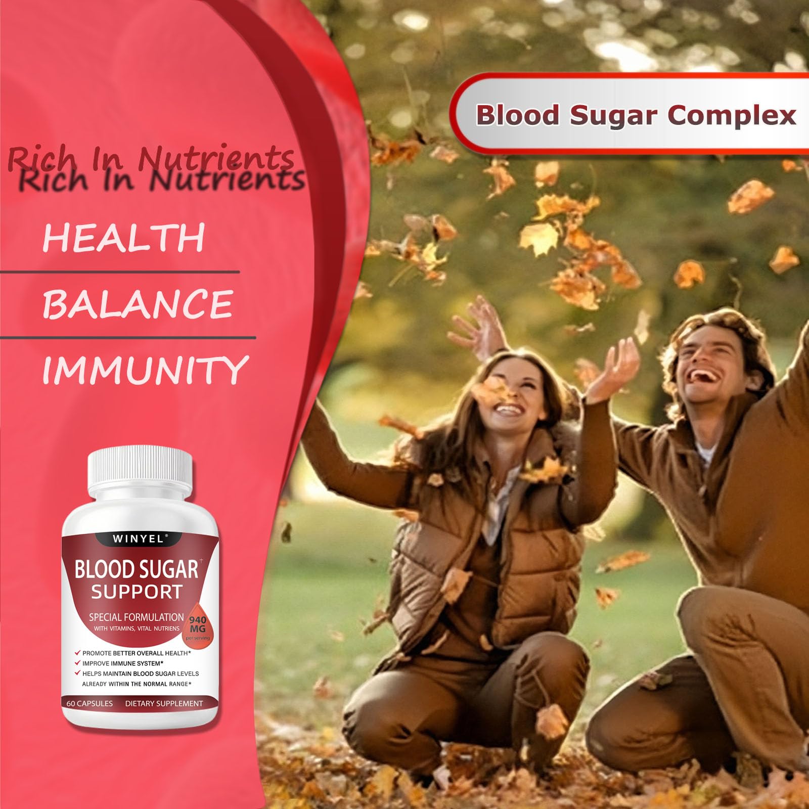 WINYEL Blood Sugar Complex Supplement - with Cinnamon, Bitter Melon, Chromium, Mulberry, Alpha Lipoic Acid, 60 Capsules WINYELAu supplements