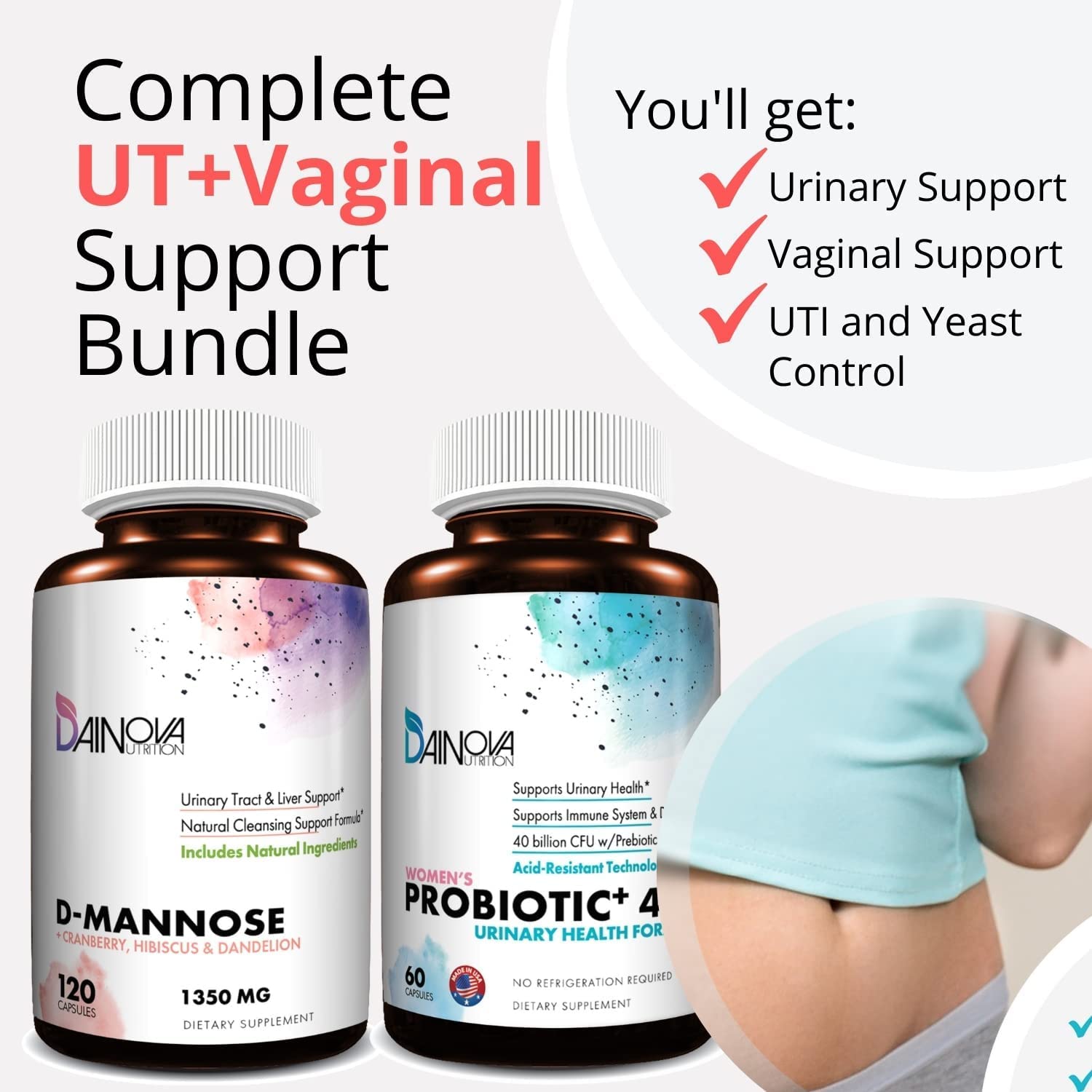 Dainova Nutrition D Mannose Capsules and Probiotics for Women Bundle I Urinary Tract Dainova NutritionAu supplements