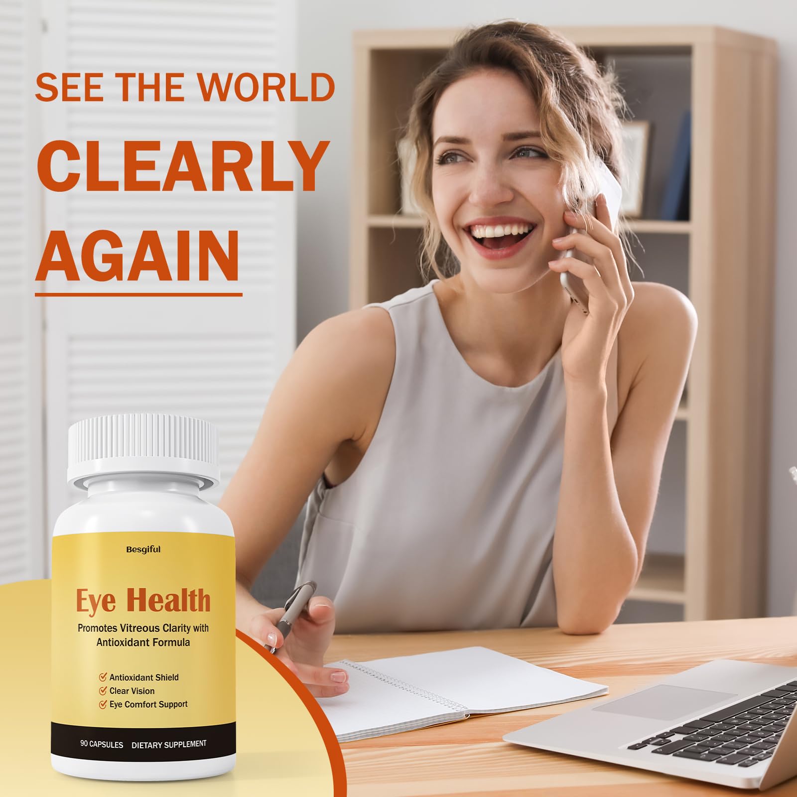 Besgiful Eye Supplement for Vitreous Health, Promotes Clear Vision, Improves Eye Strain & Dryness, Reduces Squiggly Lines, Eye Degeneration, Clear Eye Support, 90 Vegan Capsules BesgifulAu supplements