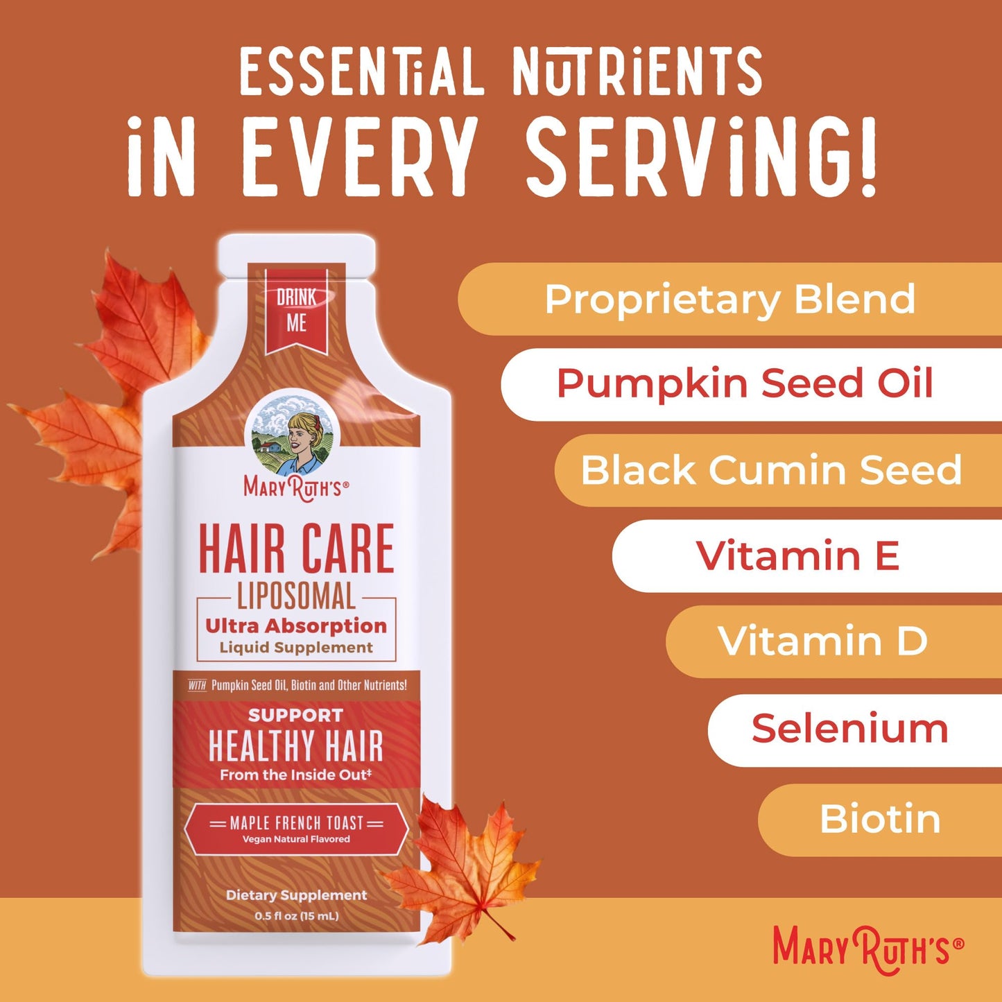 MaryRuth Organics Hair Growth Vitamins, Sugar & Gluten Free, Liquid Hair Vitamins with Vitamin D3, Vitamin E Biotin Hyaluronic Acid, Selenium for Hair & Skin Care Vegan, Non-GMO, 14-0.5 Fl Oz Pouches MARYRUTH'SUS supplements