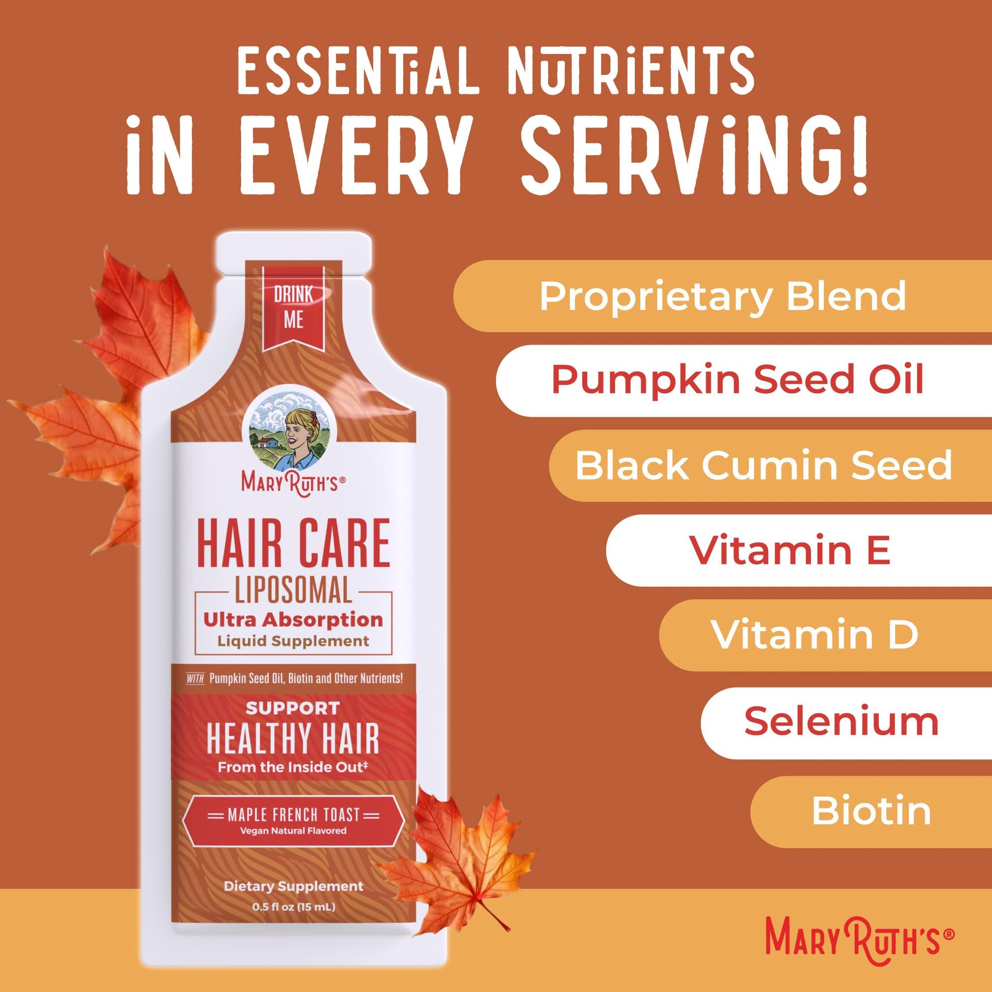 MaryRuth Organics Hair Growth Vitamins, Sugar & Gluten Free, Liquid Hair Vitamins with Vitamin D3, Vitamin E Biotin Hyaluronic Acid, Selenium for Hair & Skin Care Vegan, Non-GMO, 14-0.5 Fl Oz Pouches MARYRUTH'SUS supplements