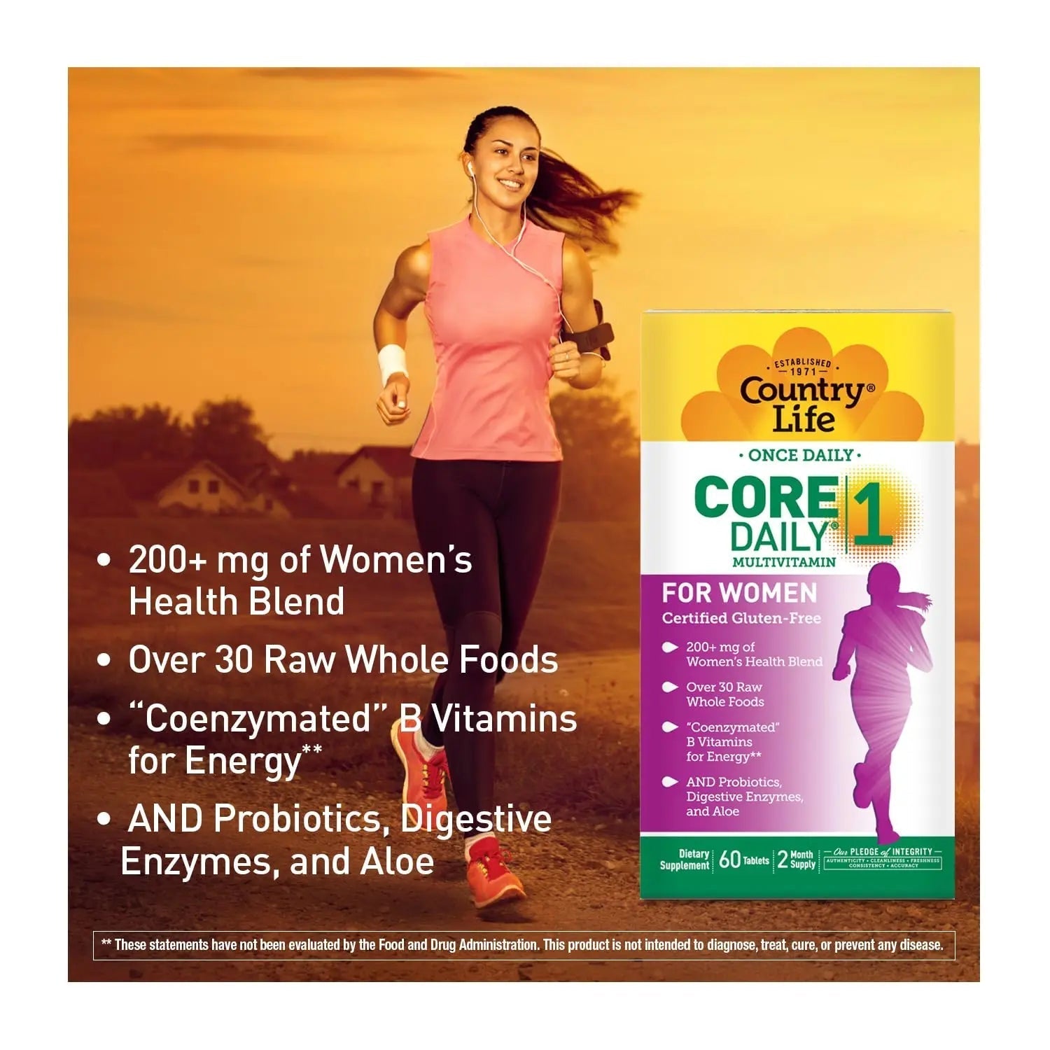 Country Life Women’s Core 1 Daily Multivitamin with Iron, Cranberry, Probiotics, and Digestive Enzymes-Certified Gluten-Free Formula for Energy Country LifeAu supplements