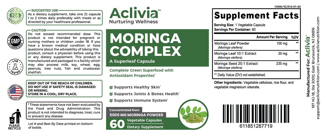 Aclivia - Moringa Complex - Maximum Strength Moringa Oleifera Leaf & Seed Supplement - Superfood Capsules with Antioxidant Properties - 5000mg - 60 Capsules AcliviaAu supplements