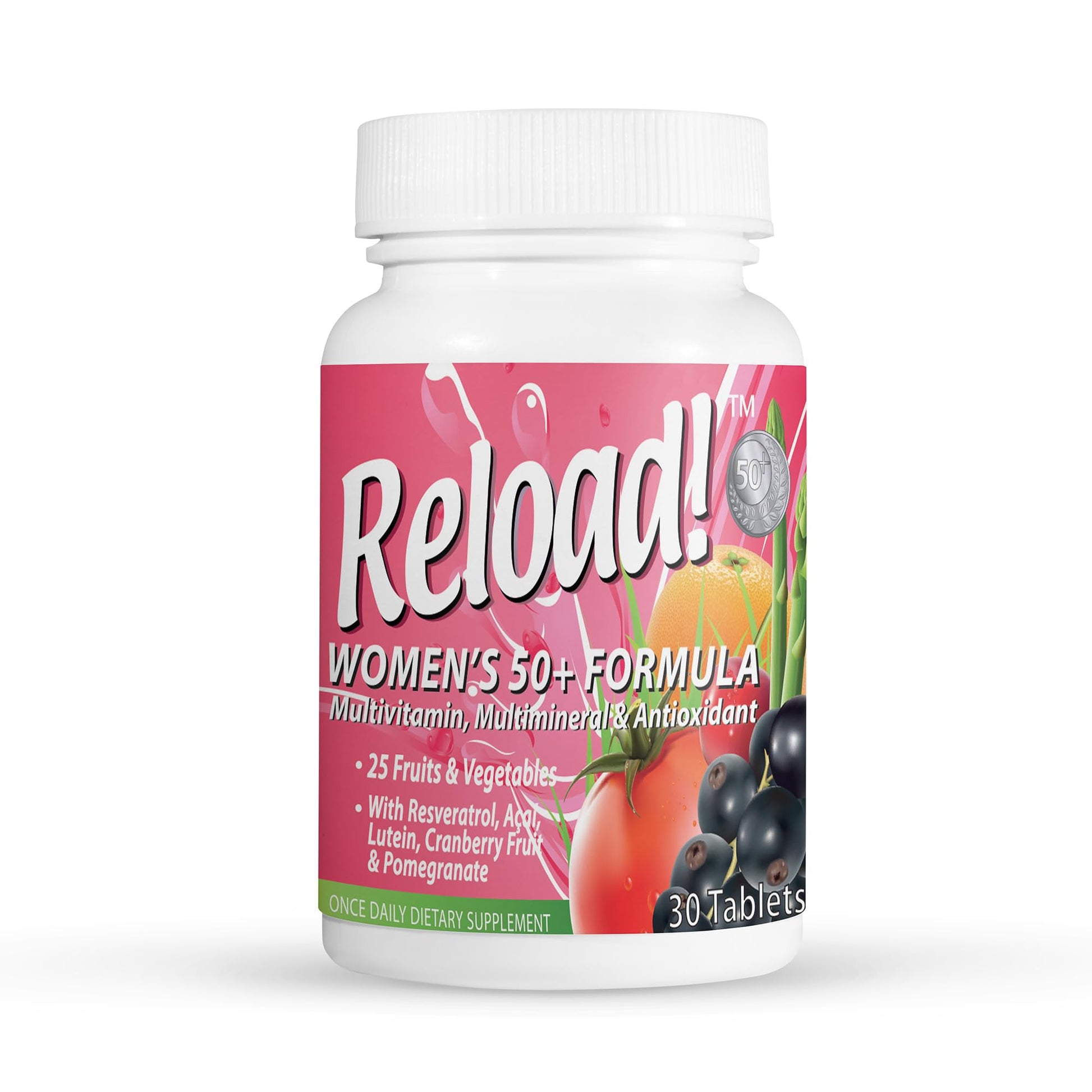 Reload! Women’s 50+ Multivitamin, Multimineral & Antioxidant – with Resveratrol, Acai, Lutein, Cranberry, Pomegranate & 25 Fruits & Vegetables – Once Daily Tablets – 30 Count Reload!Au supplements