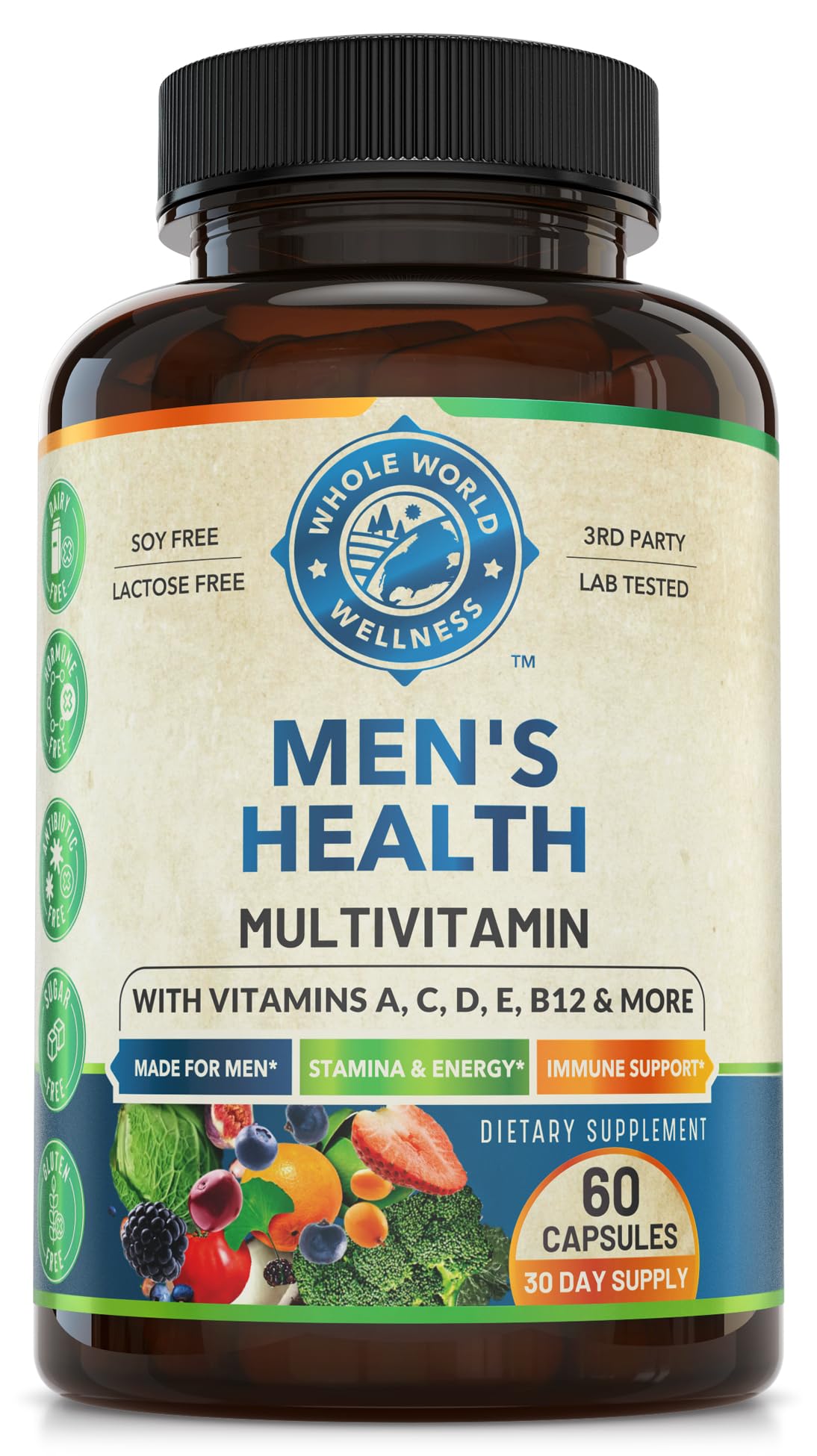 Whole World Wellness Mens Daily Multivitamin Multimineral Supplement for Energy, Focus, Stamina & Performance. Made for Men with 30+ Nutrients, Fruit & Energy Blend. Mens Vitamins, Made in The USA. WHOLE WORLD WELLNESSAu supplements