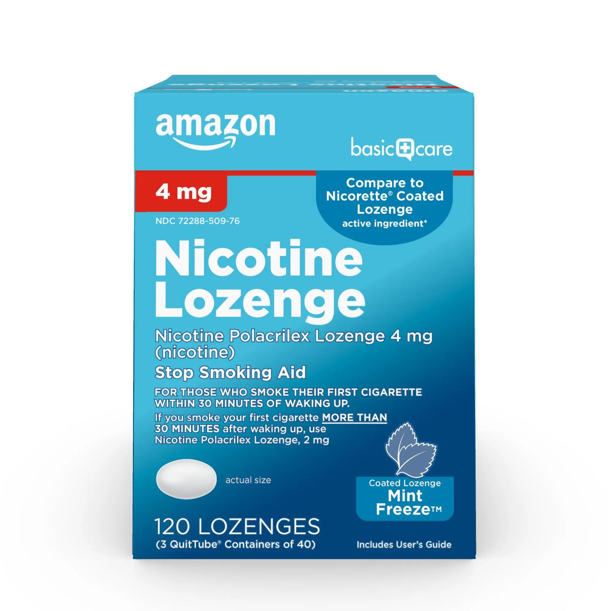 Amazon Basic Care Coated Ice Mint Nicotine Polacrilex Lozenges, 4 mg, Stop Smoking Aid, 120 Count Amazon Basic CareAu supplements