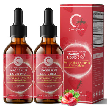 (2 Pack) Magnesium Glycinate Liquid with Chamomile, Hawthorn & Ginger for Stress Relief and Digestive Comfort, Fast Absorption, Non-GMO, Vegan Formula, Sugar Free, Strawberry Flavor, 4 Fl OZ GPGP GreenPeopleAu supplements