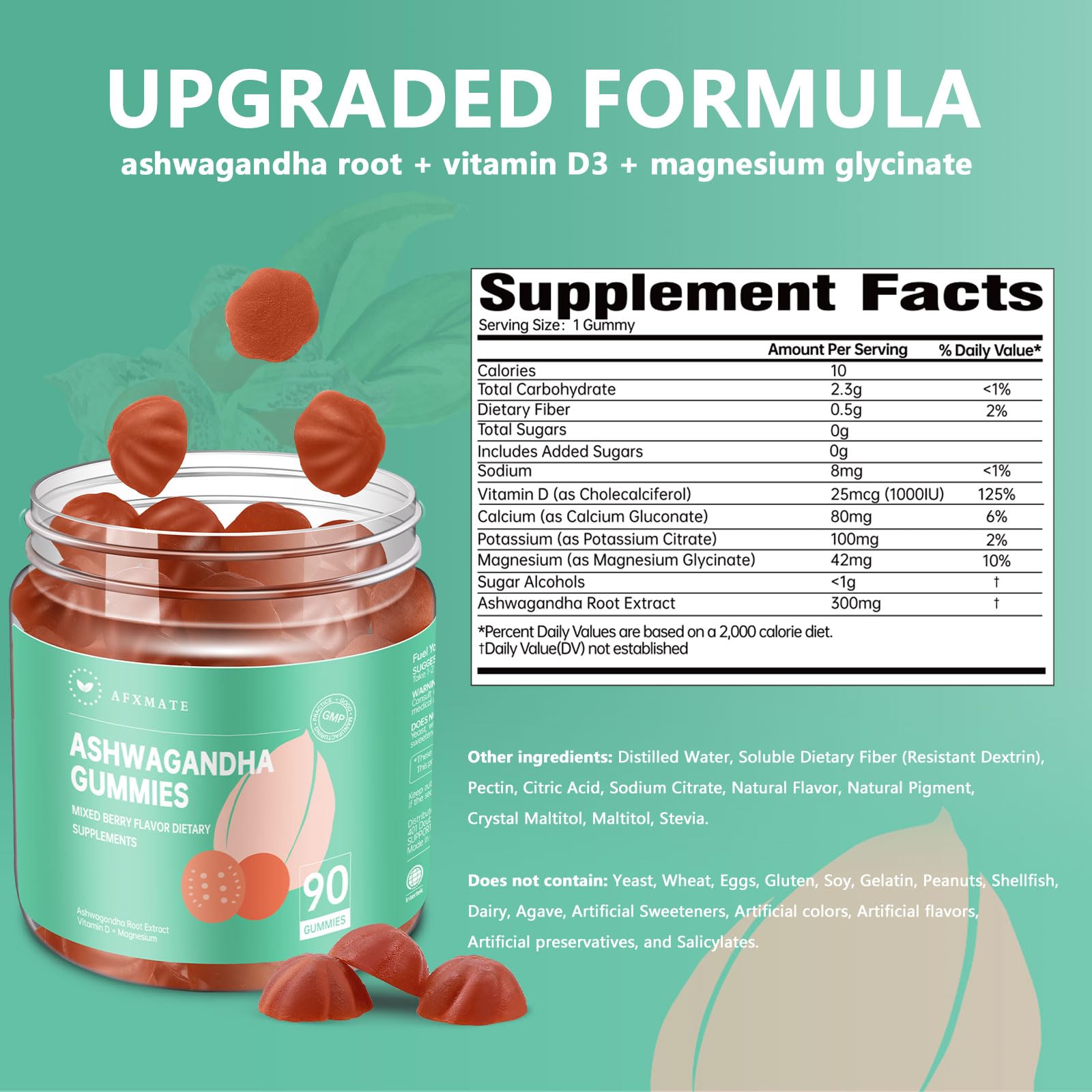 AFXMATE Ashwagandha Gummies for Women Sugar Free, Men's Ashwagandha Supplement Gummy with Vitamin D Magnesium Vegan (90 Counts) AFXMATEAu supplements