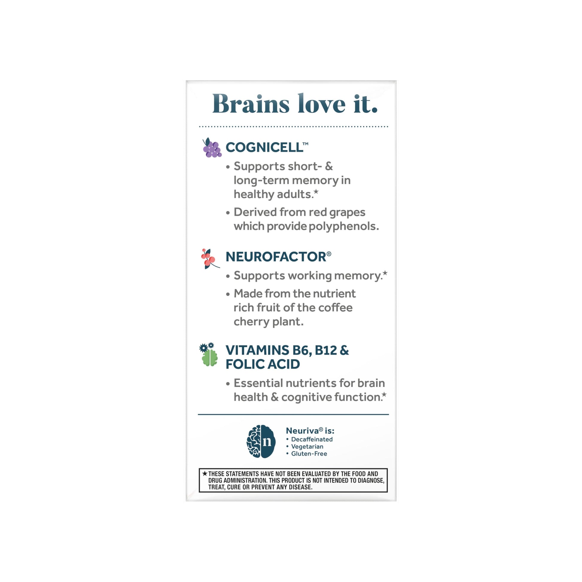 NEURIVA Memory 3D Brain Supplement - Decaffeinated Nootropic Capsules for Memory, Focus, & Cognitive Function - Short Term, Long Term, & Working Memory Support - 50ct NEURIVAAu supplements