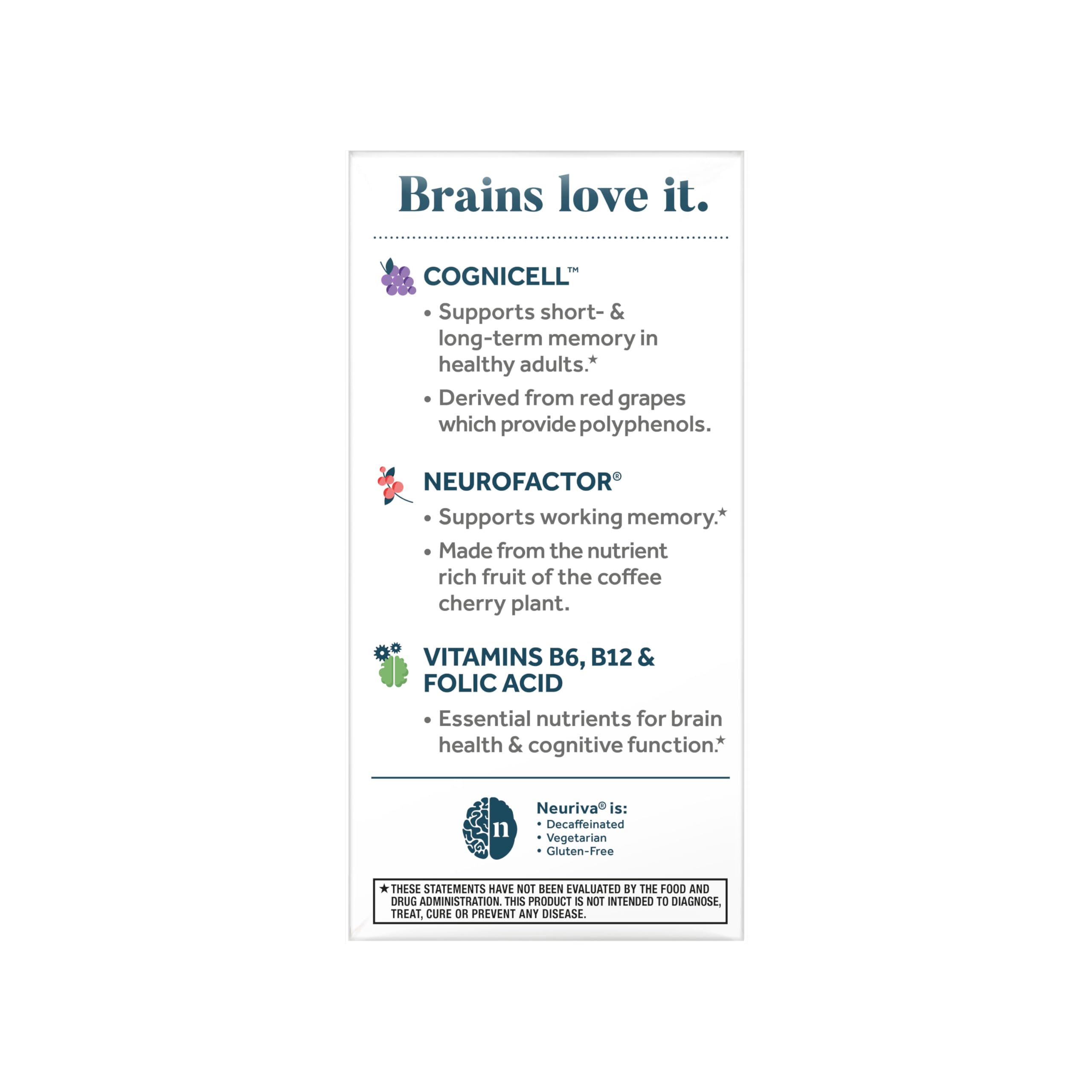 NEURIVA Memory 3D Brain Supplement - Decaffeinated Nootropic Capsules for Memory, Focus, & Cognitive Function - Short Term, Long Term, & Working Memory Support - 50ct NEURIVAAu supplements