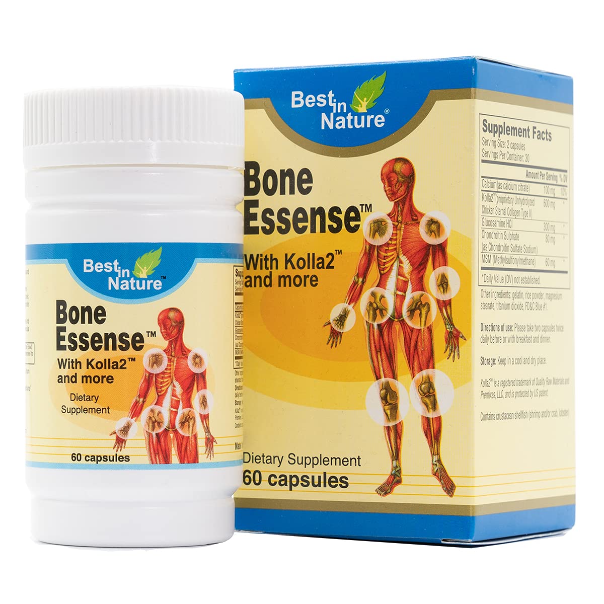 Best in Nature Bone Essense with Kolla2 (Type II Collagen) - Bone and Joint Health Supplement. (60 Count) Best in NatureAu supplements