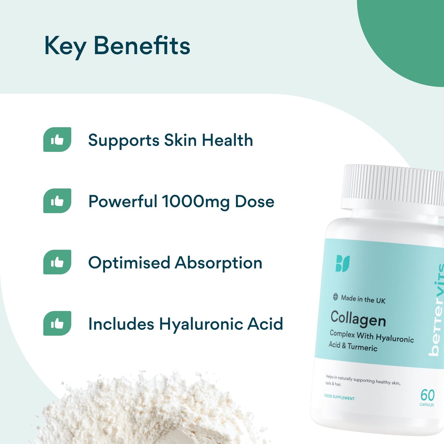 Bettervits Collagen Complex | 1000mg Hydrolyzed Capsules | Skin | Hair | Nails | Joints | Hydrates & Smooths BettervitsUS supplements