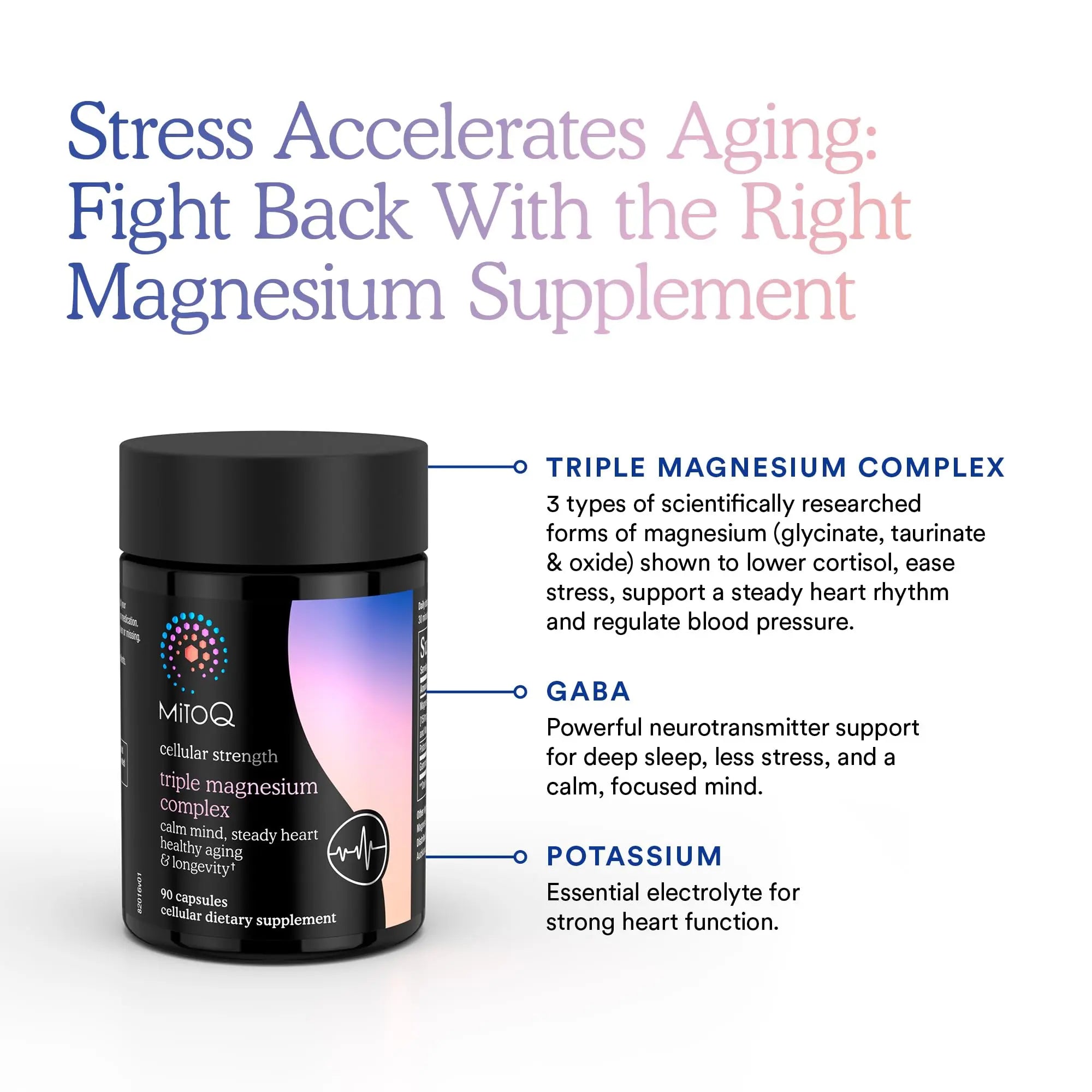 MitoQ Triple Magnesium Complex | Magnesium Glycinate, Taurinate, Oxide with GABA for Heart Health, Stress Management, & Deeper Sleep | High Absorption | 90 Capsules MitoQnz supplements