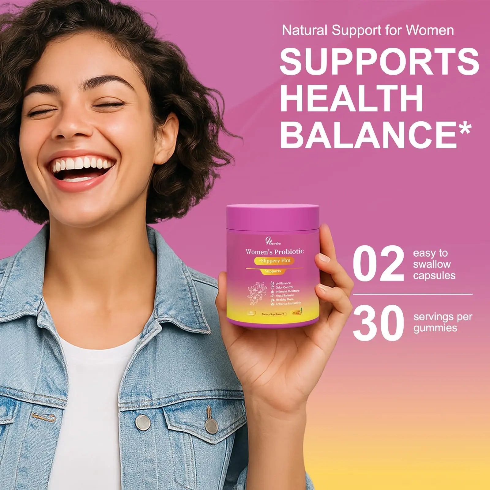 Her Juicy Women's Probiotic Gummies: Supports Women’s Wellness & pH Balance, Clean Vegan, Pineapple Flavor, Prebiotics & Lactobacillus Blend, with Slippery Elm, Gut Health & Immune Defense, 60 Gummies Heawdranz supplements