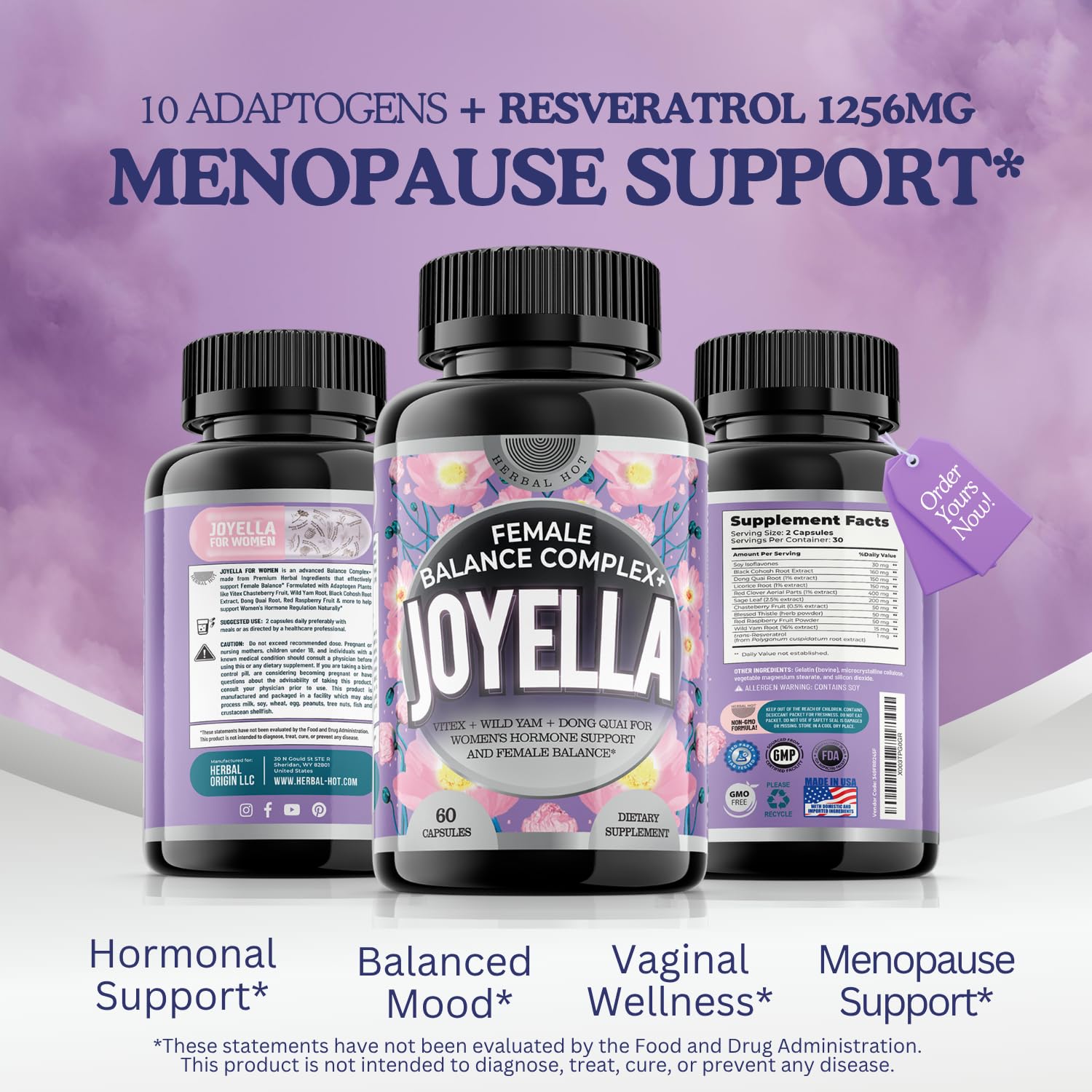 11-in-1 Hormonal Balance, Relief for Menopause Symptoms, Helps Reduce Hot Flashes, Night Sweats, and Mood Swings, Clinically Proven Ingredients, Natural PMS Support, Made in USA, 3rd Party-Tested HERBAL HOTAu supplements