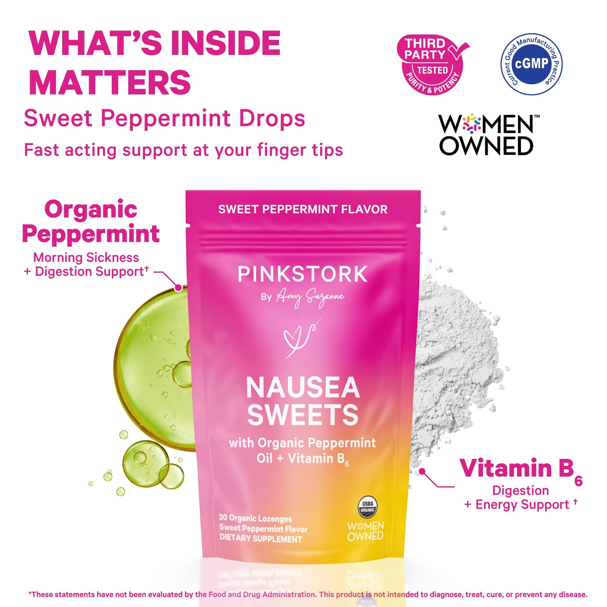 Pink Stork Organic Peppermint Sweets for Morning Sickness and Motion Sickness Support, Added Vitamin B6, 1st Trimester Pregnancy Must Haves - 30 Wrapped Peppermint Candies Pink StorkAu supplements